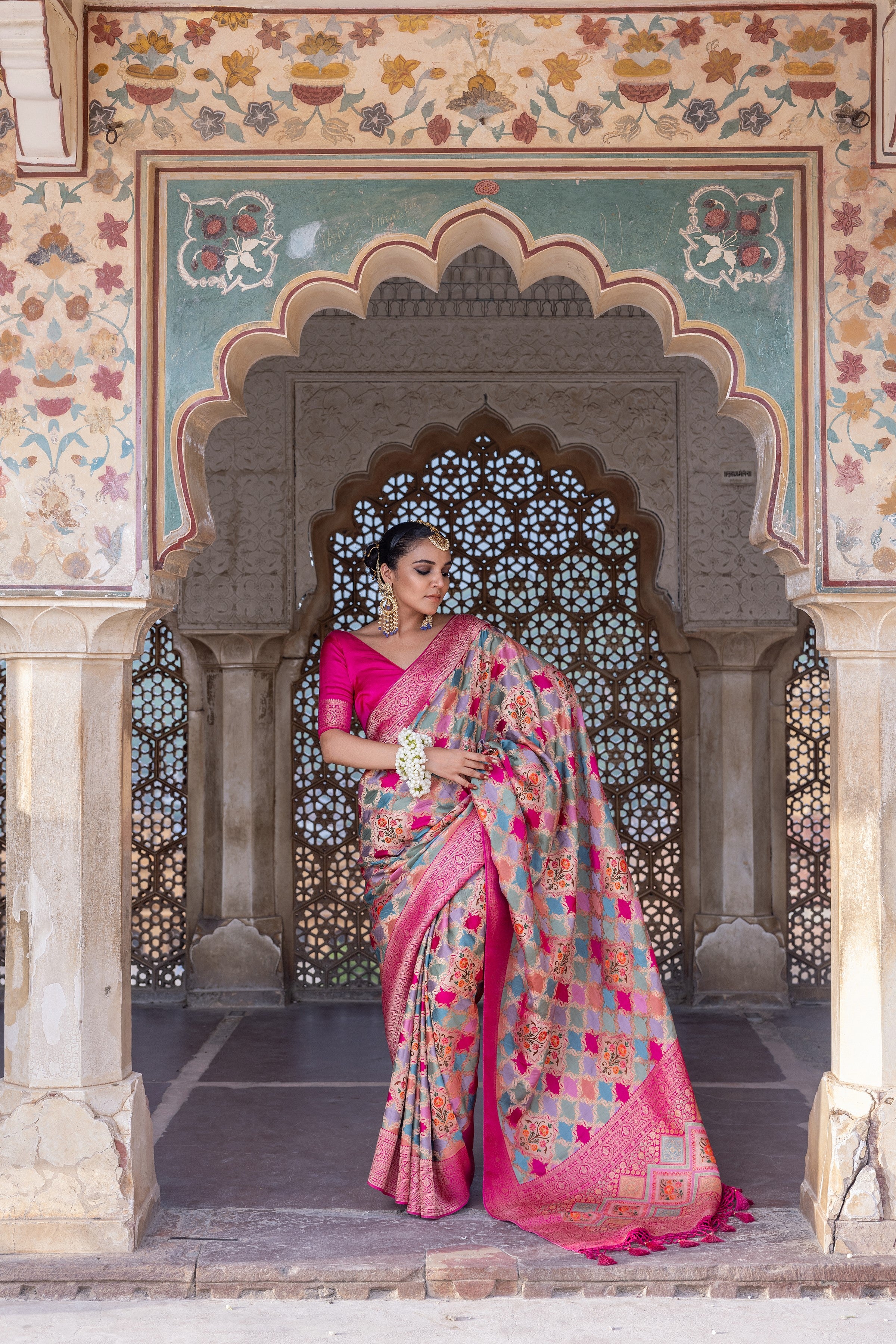 Pink Woven Gajji Silk Saree