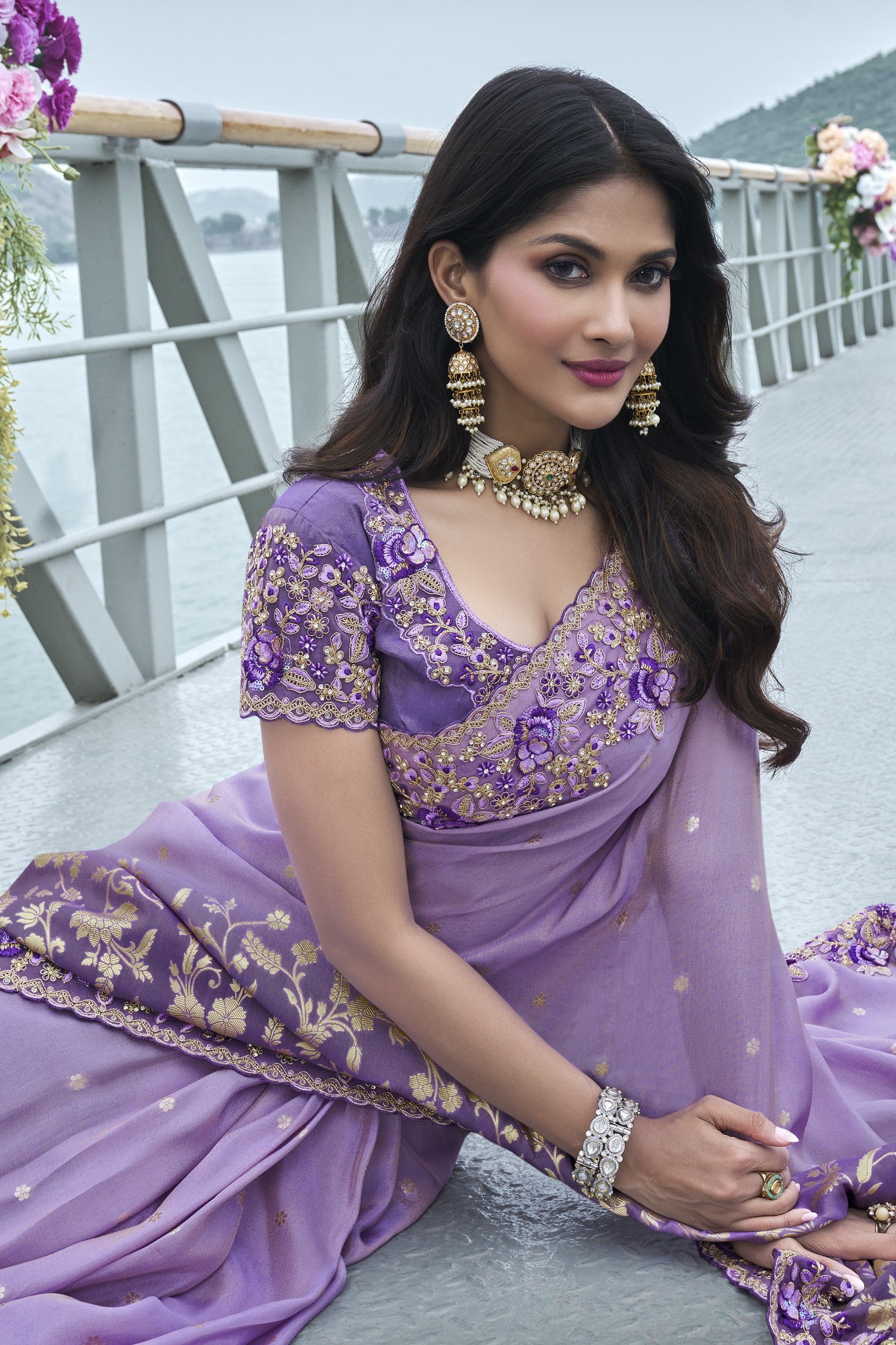 Light Purple Embroidered Saree