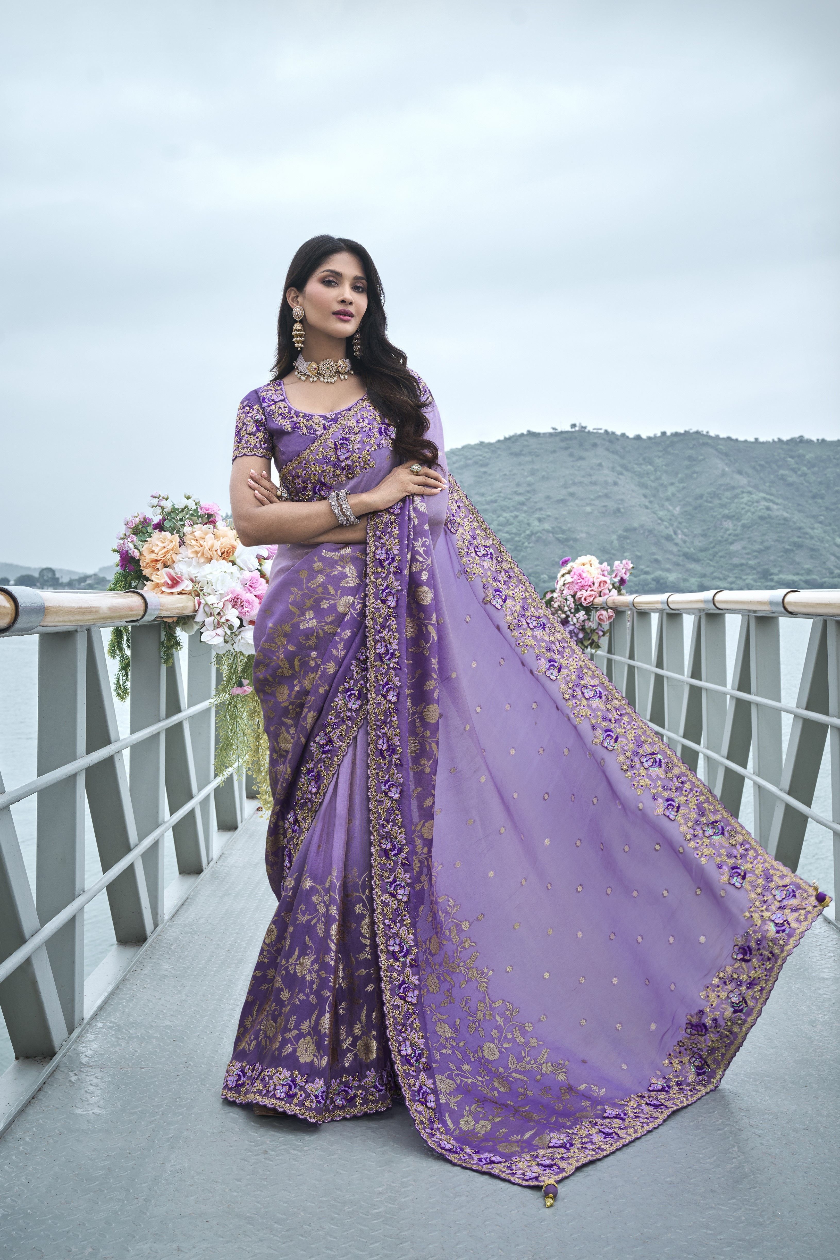 Light Purple Embroidered Saree