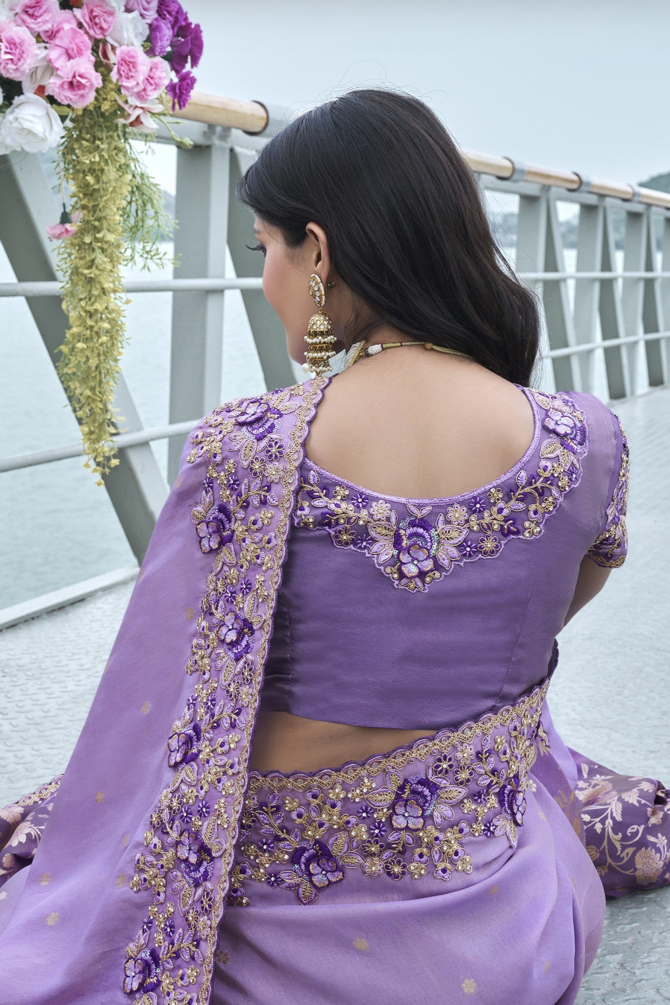 Light Purple Embroidered Saree