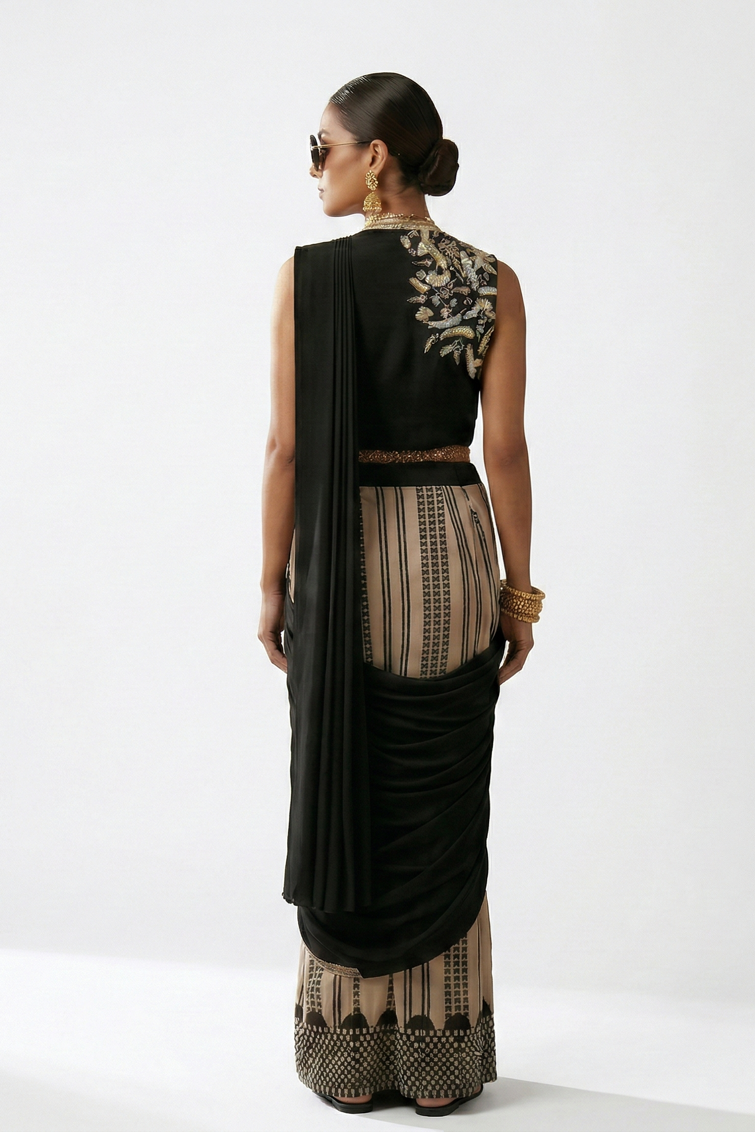 Midnight Noir Embellished Premium Silk Pre-Draped Saree