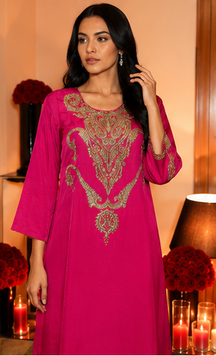 Pink Camelia Embellished Crepe Silk Kurta Set