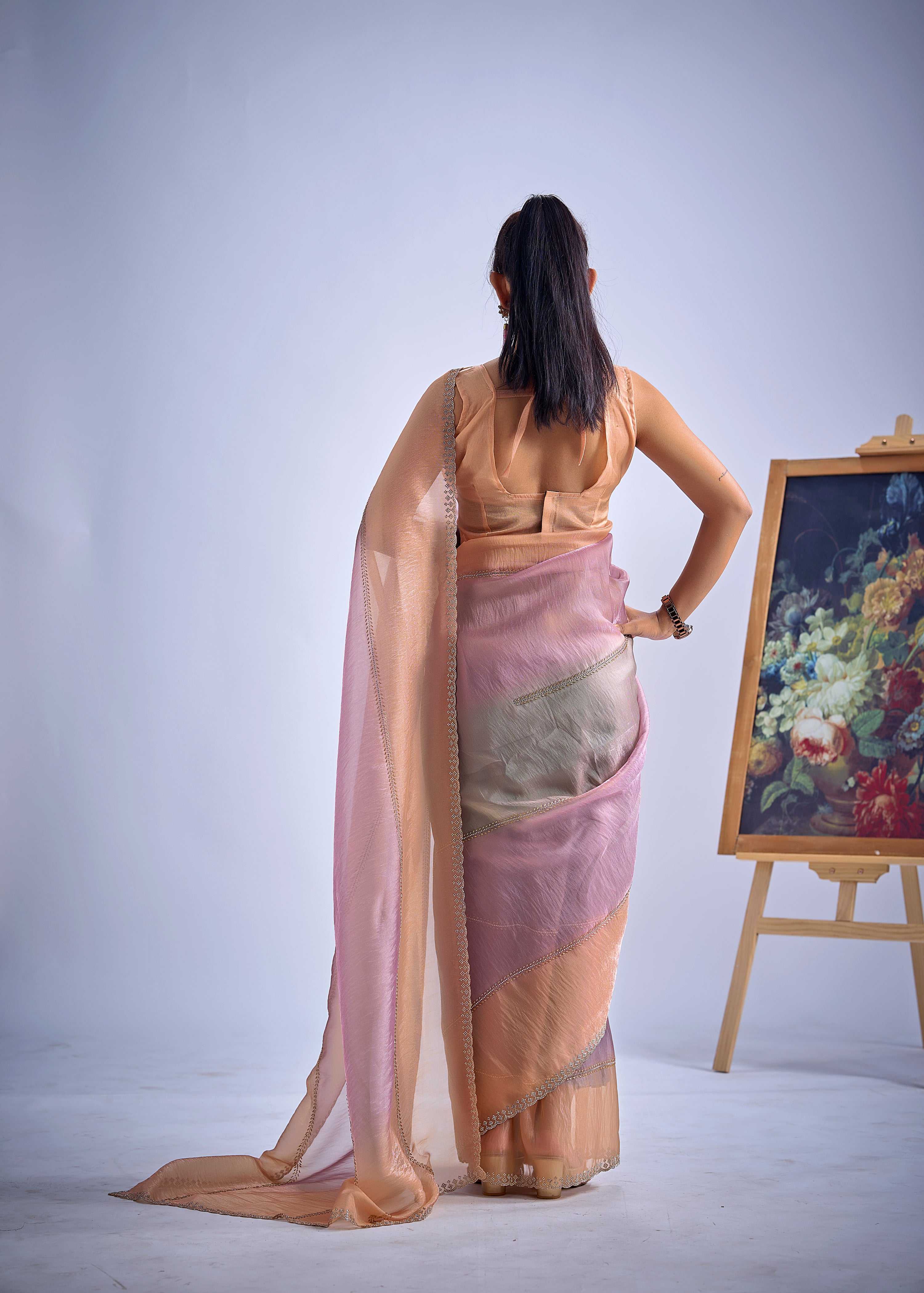 Peachy Mauve Embellished Premium Silk Saree