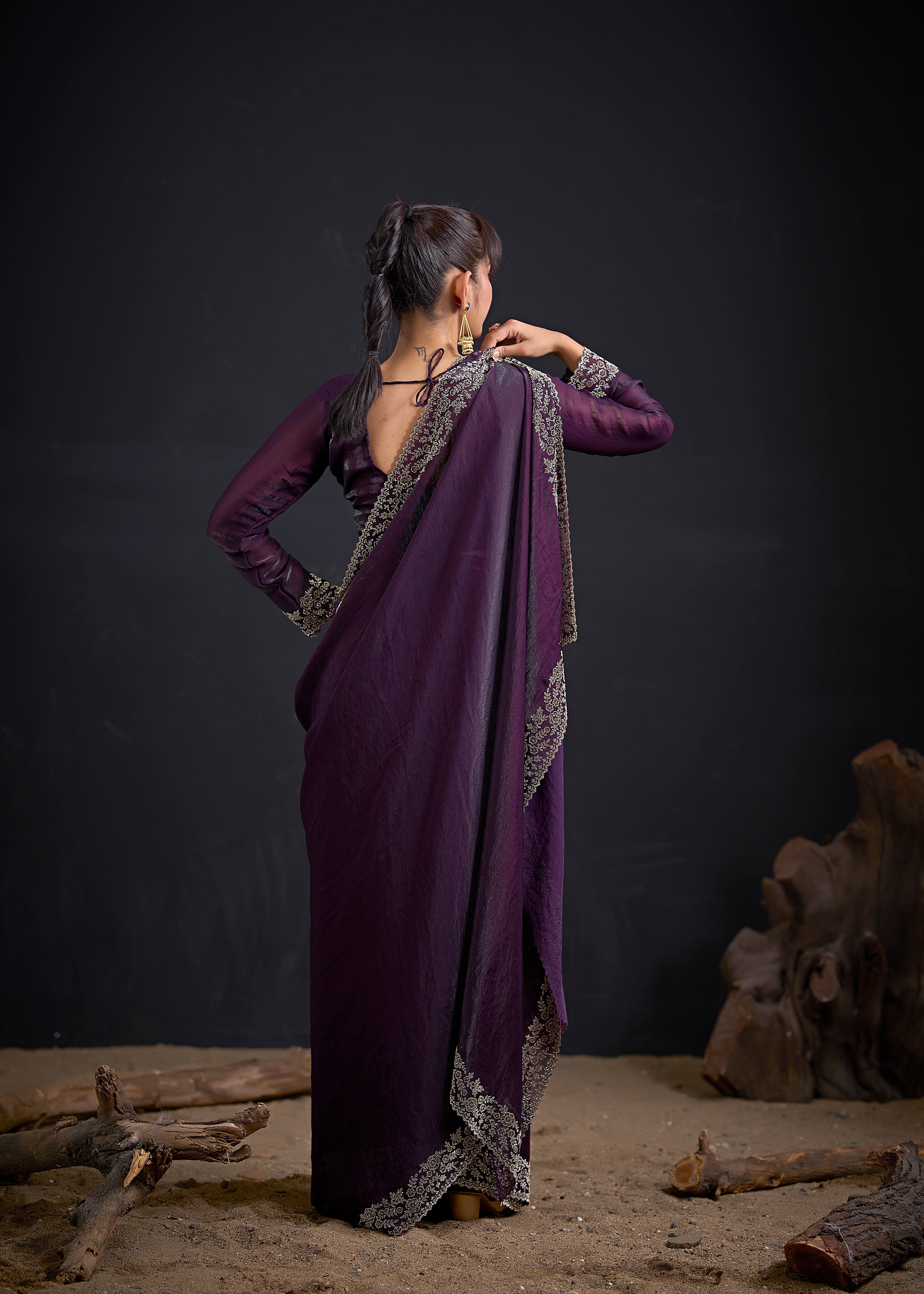 Regal Purple Embellished Satin Silk Saree