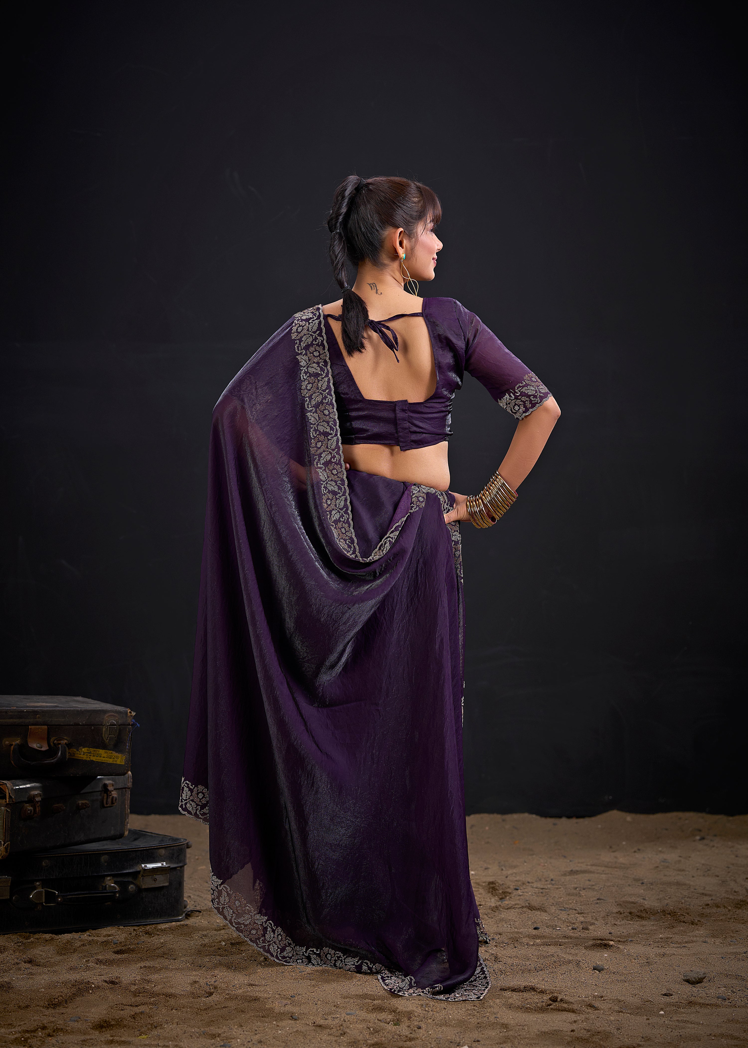 Purple Royale Embellished Satin Silk Saree