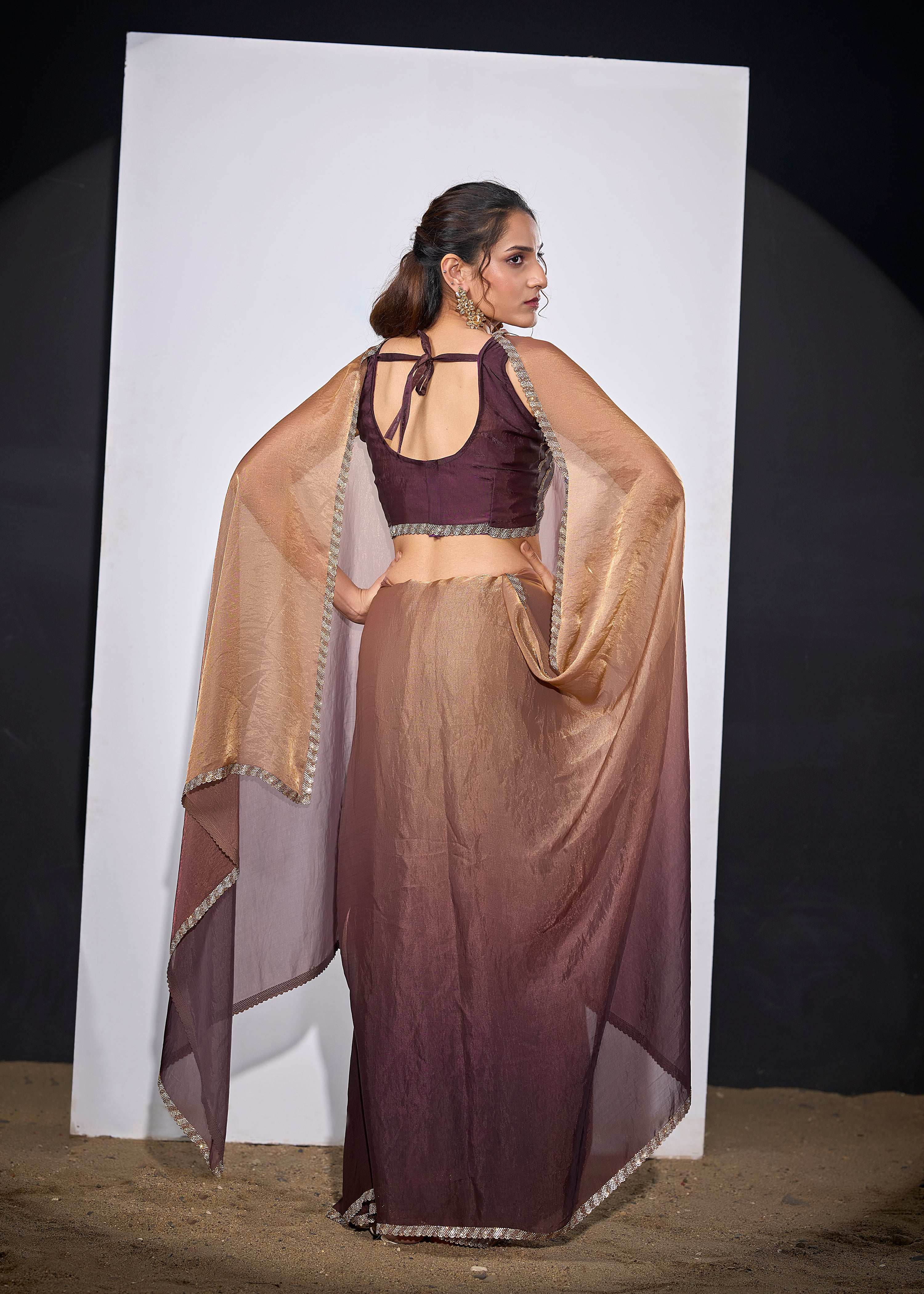 Mocha Mauve Embellished Satin Silk Saree