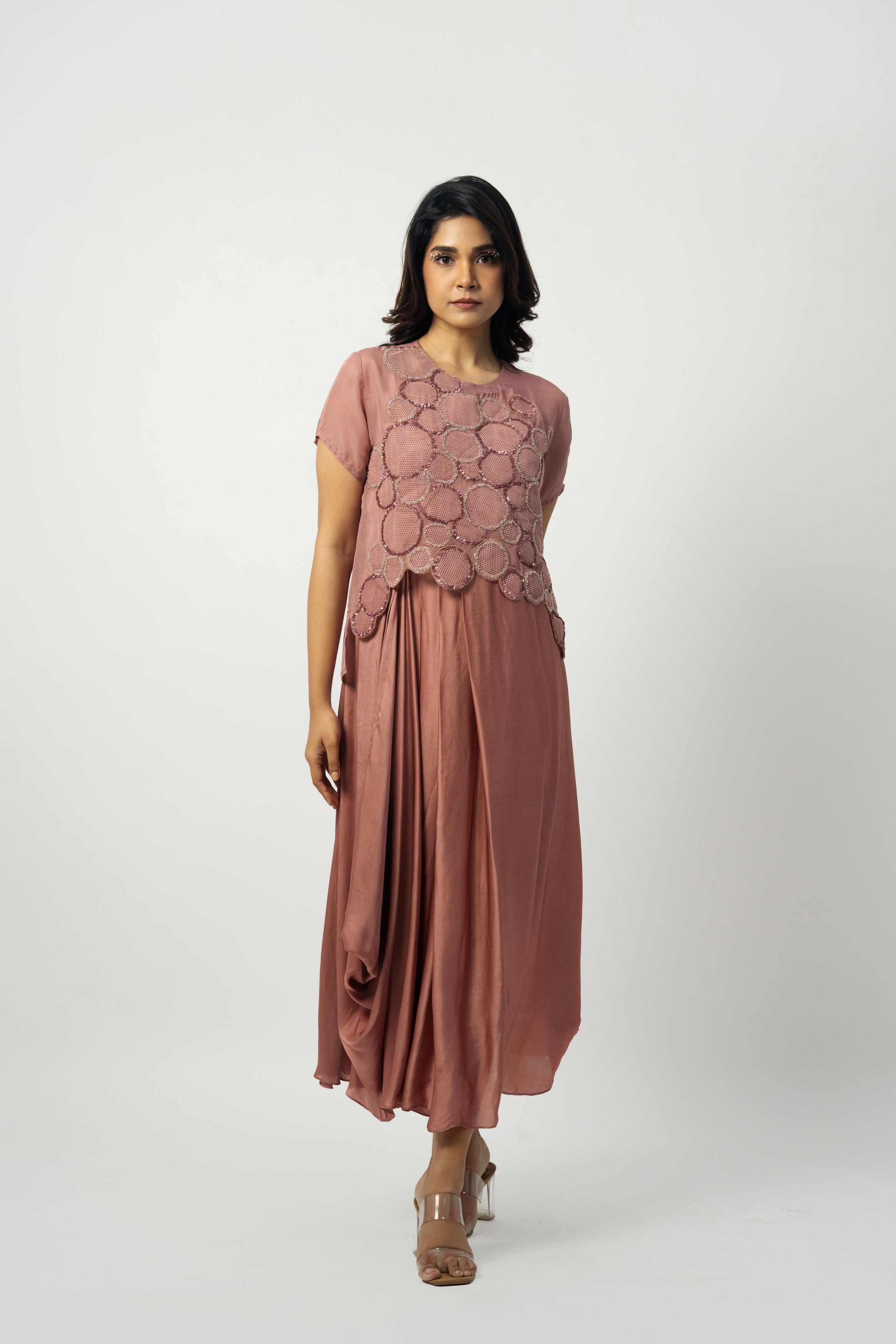 Hot Mauve Embellished Crepe Silk Gown