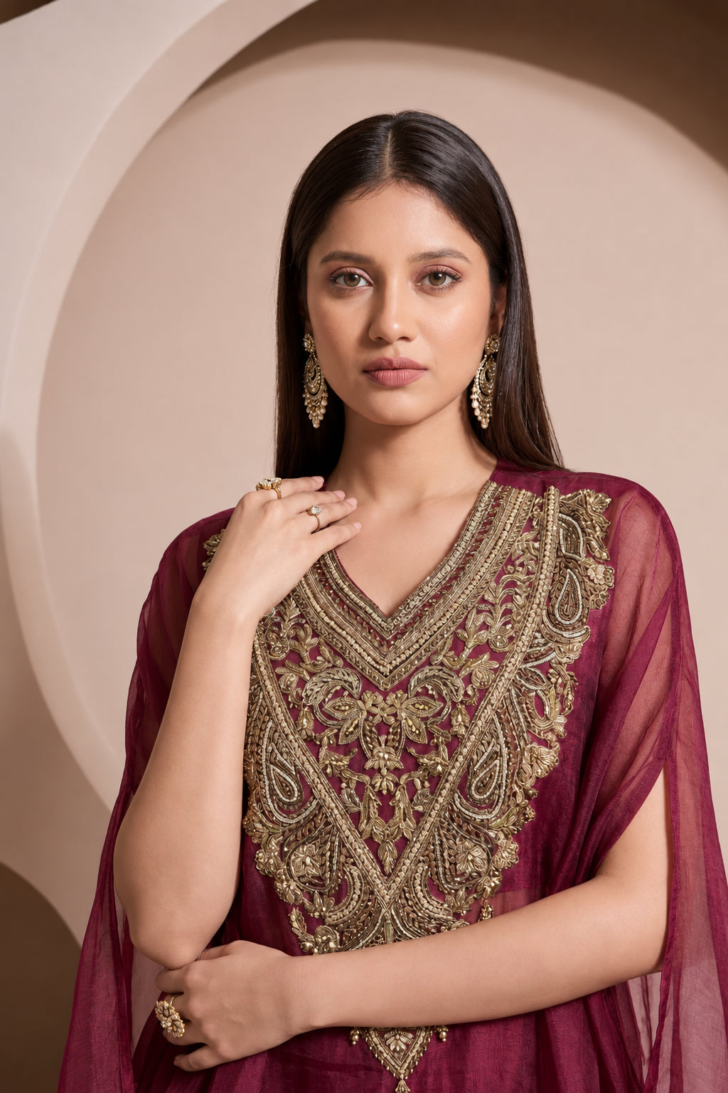 Pink Dual Tone Embellished Shimmer Organza Silk Palazzo Set