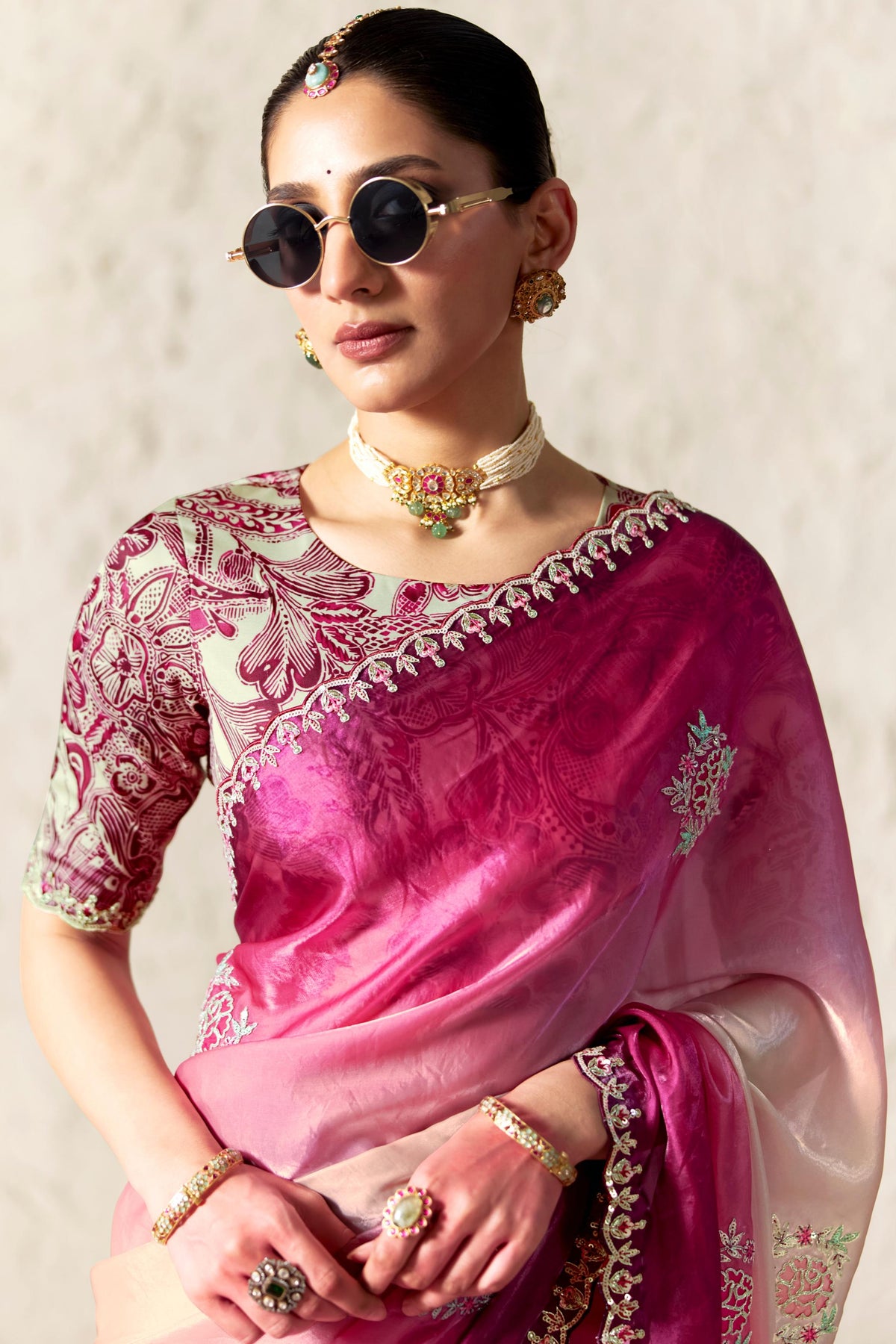 Pink Ombre Embellished Premium Soft Silk Saree
