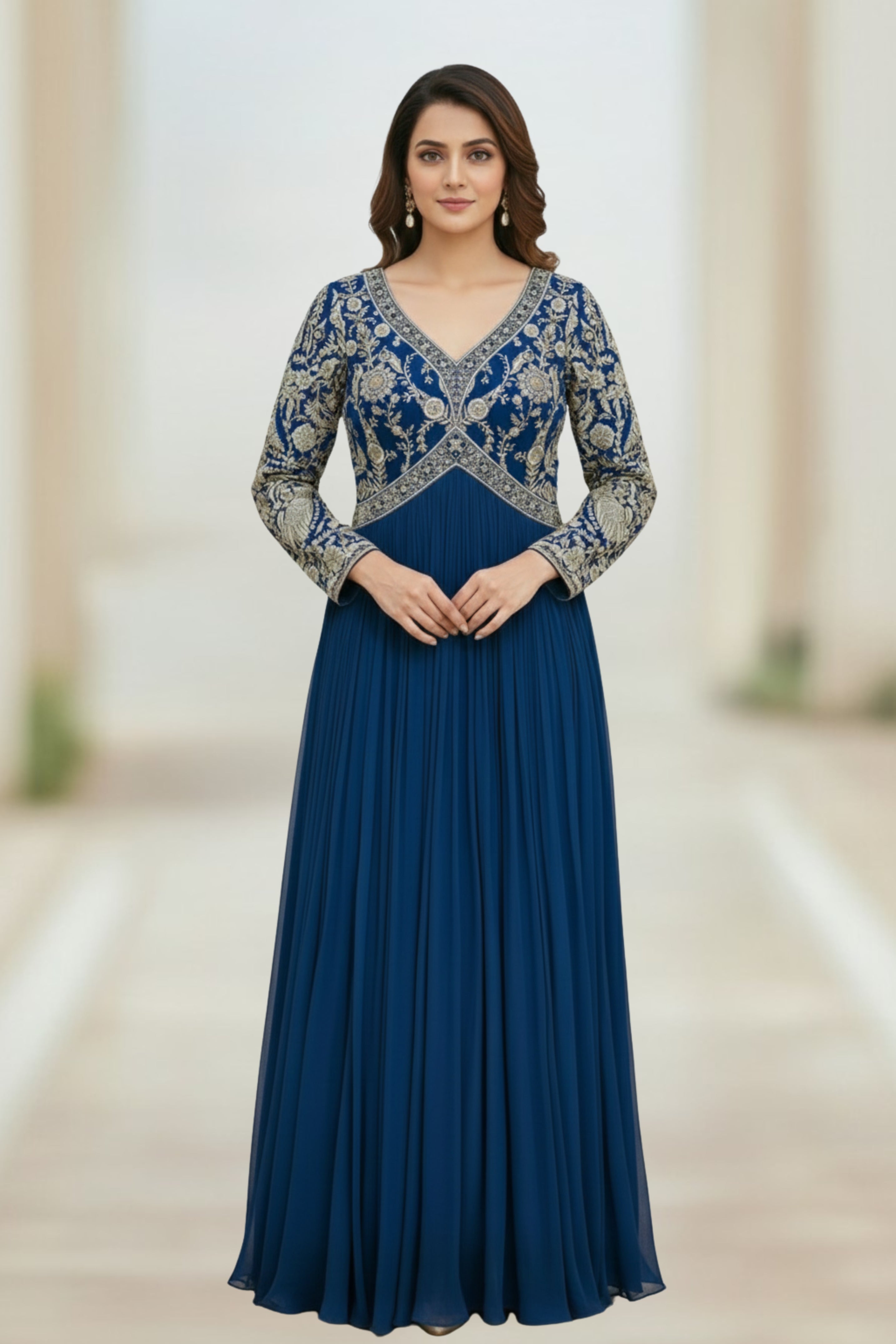Cobalt Blue Embellished Georgette Silk Gown