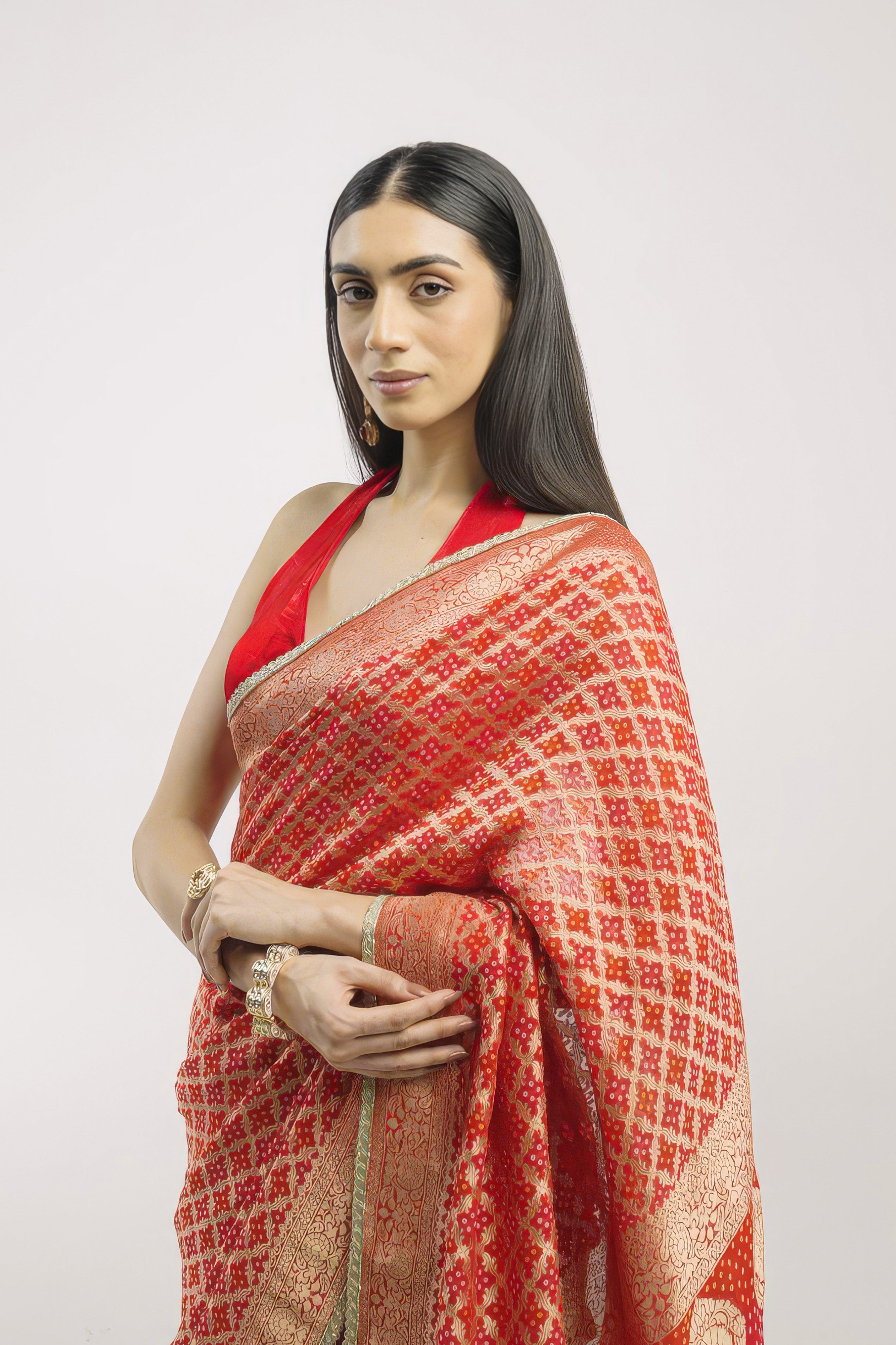 Bright Red Embellished Premium Banarasi Silk Saree