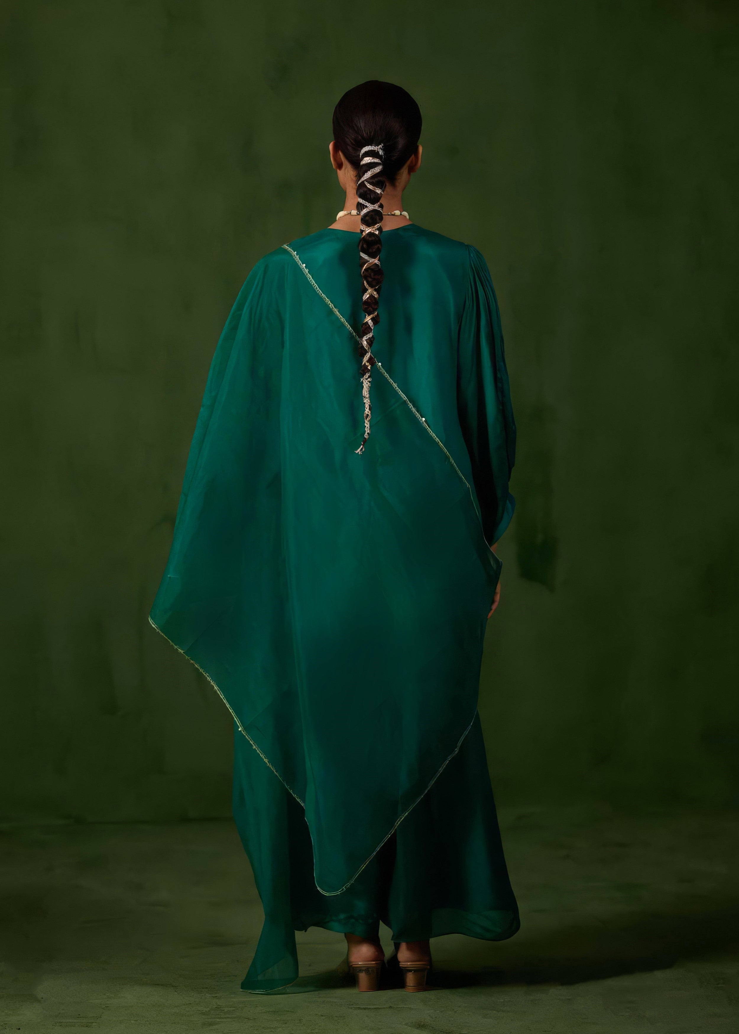 Teal Green Embellished Chinon Silk Palazzo Set