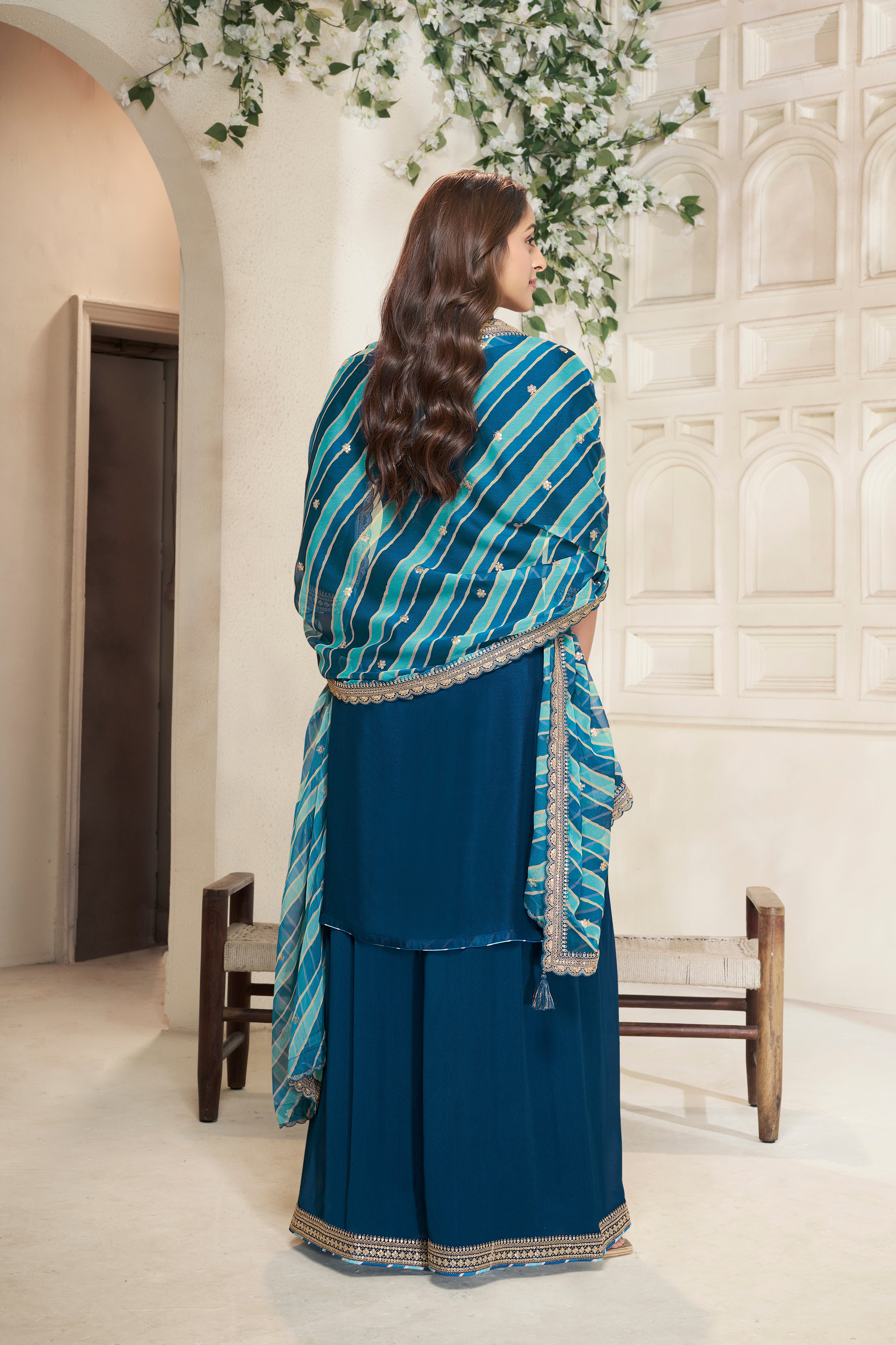 Sapphire Blue Leheriya Kurta & Palazzo Set