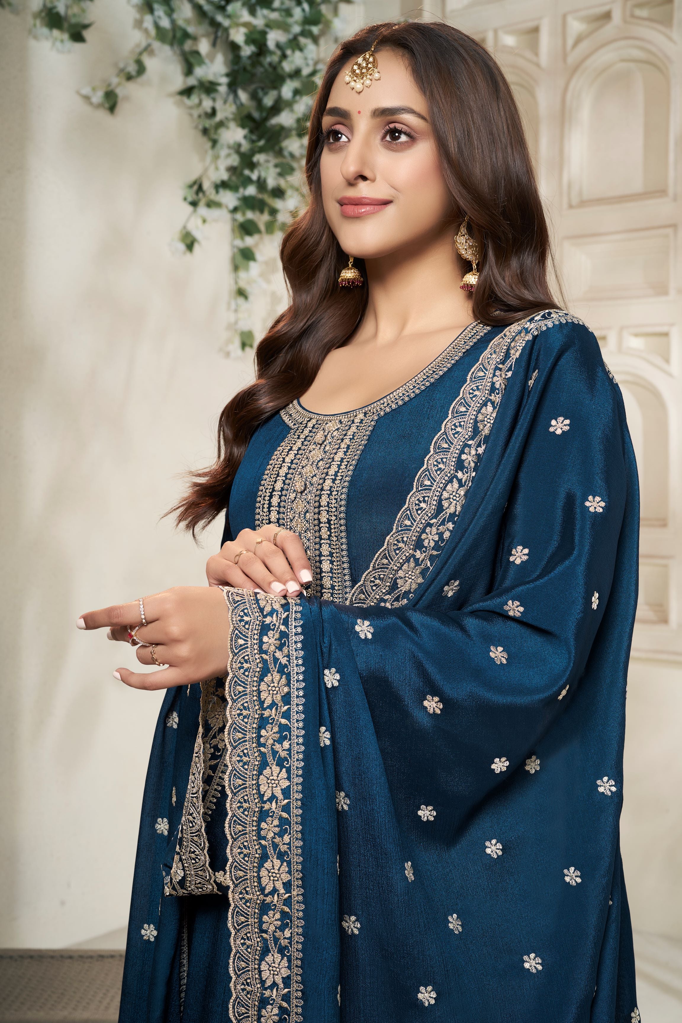 Crystal Teal Embroidered Anarkali Set