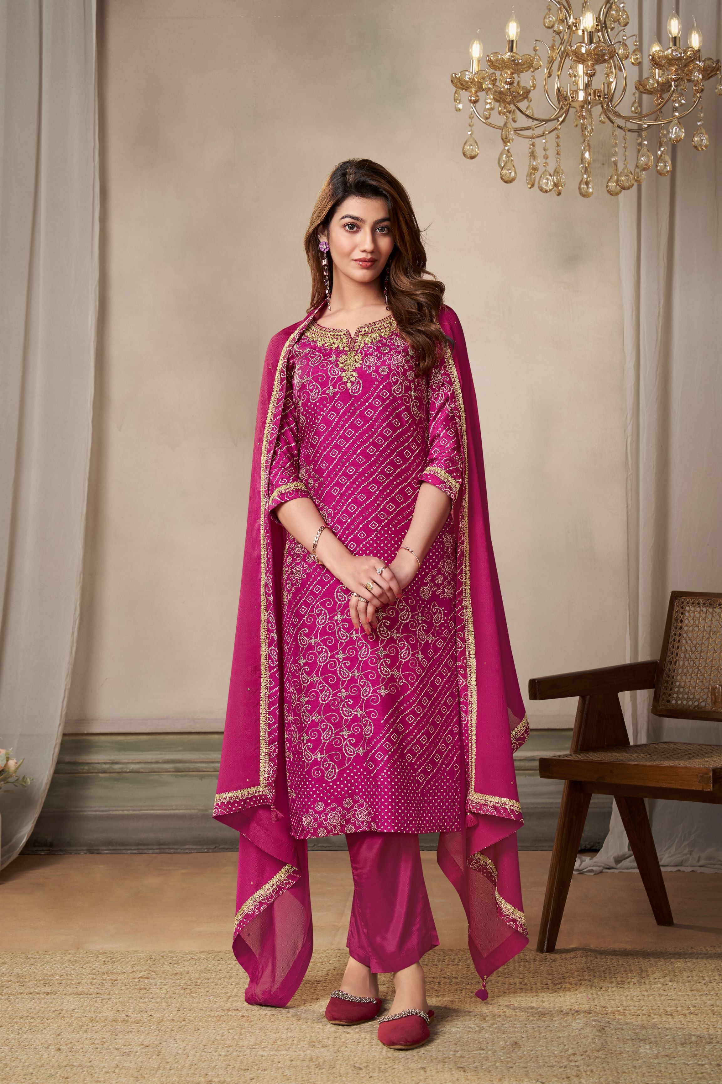 Traditional Pink Bandhani Printed Kurta & Pant Set