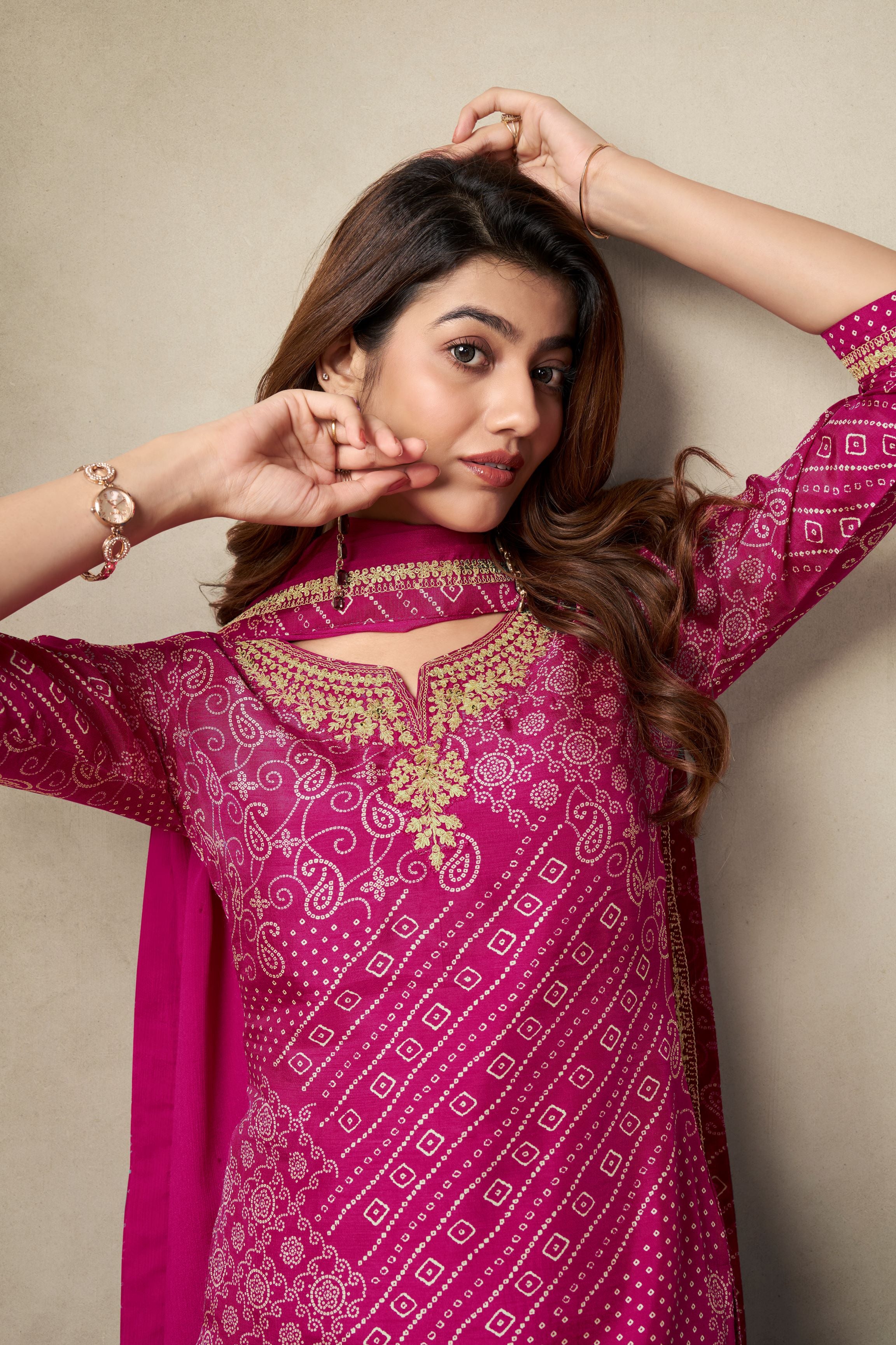 Traditional Pink Bandhani Printed Kurta & Pant Set