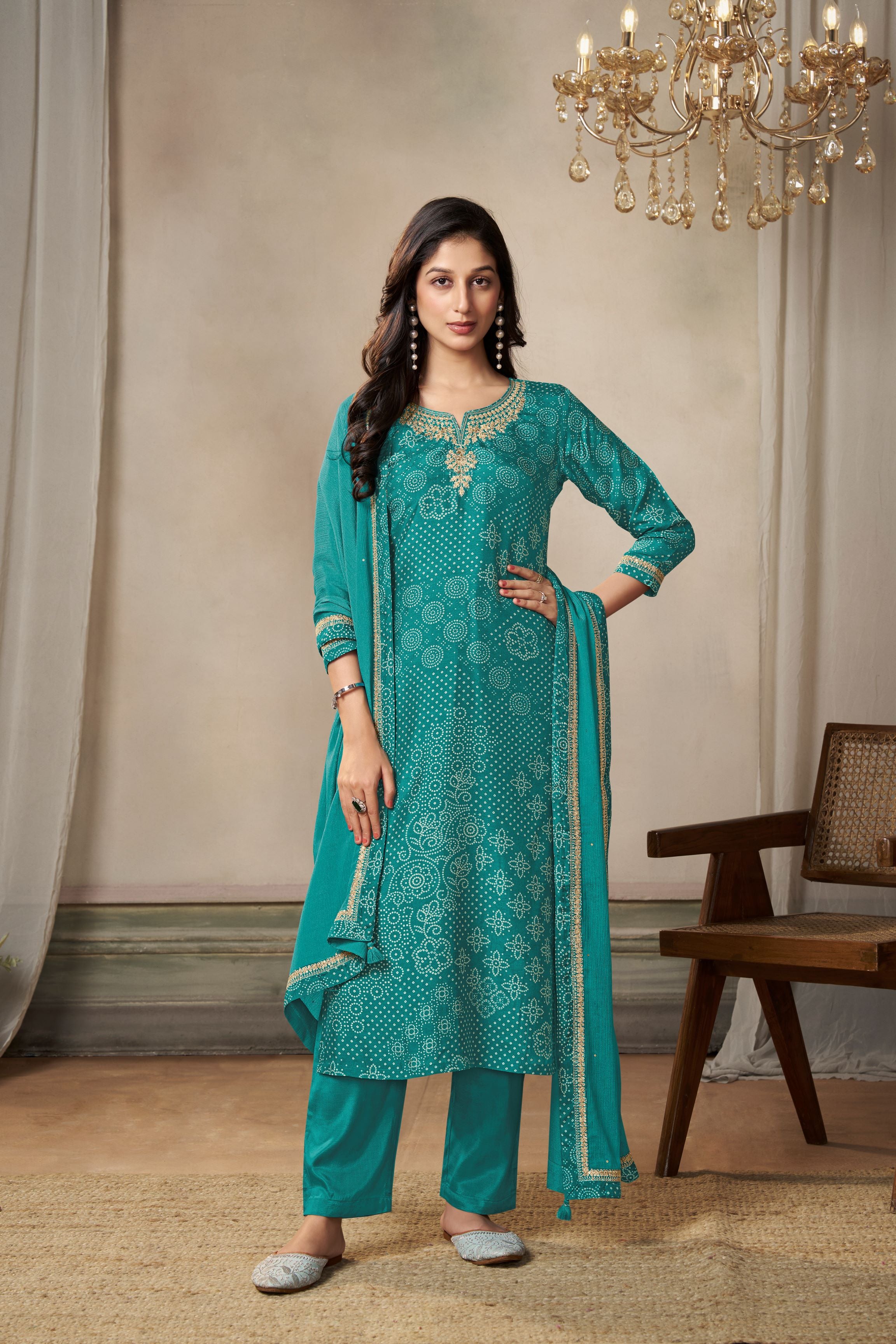 Turquoise Bandhani Printed Kurta & Pant Set