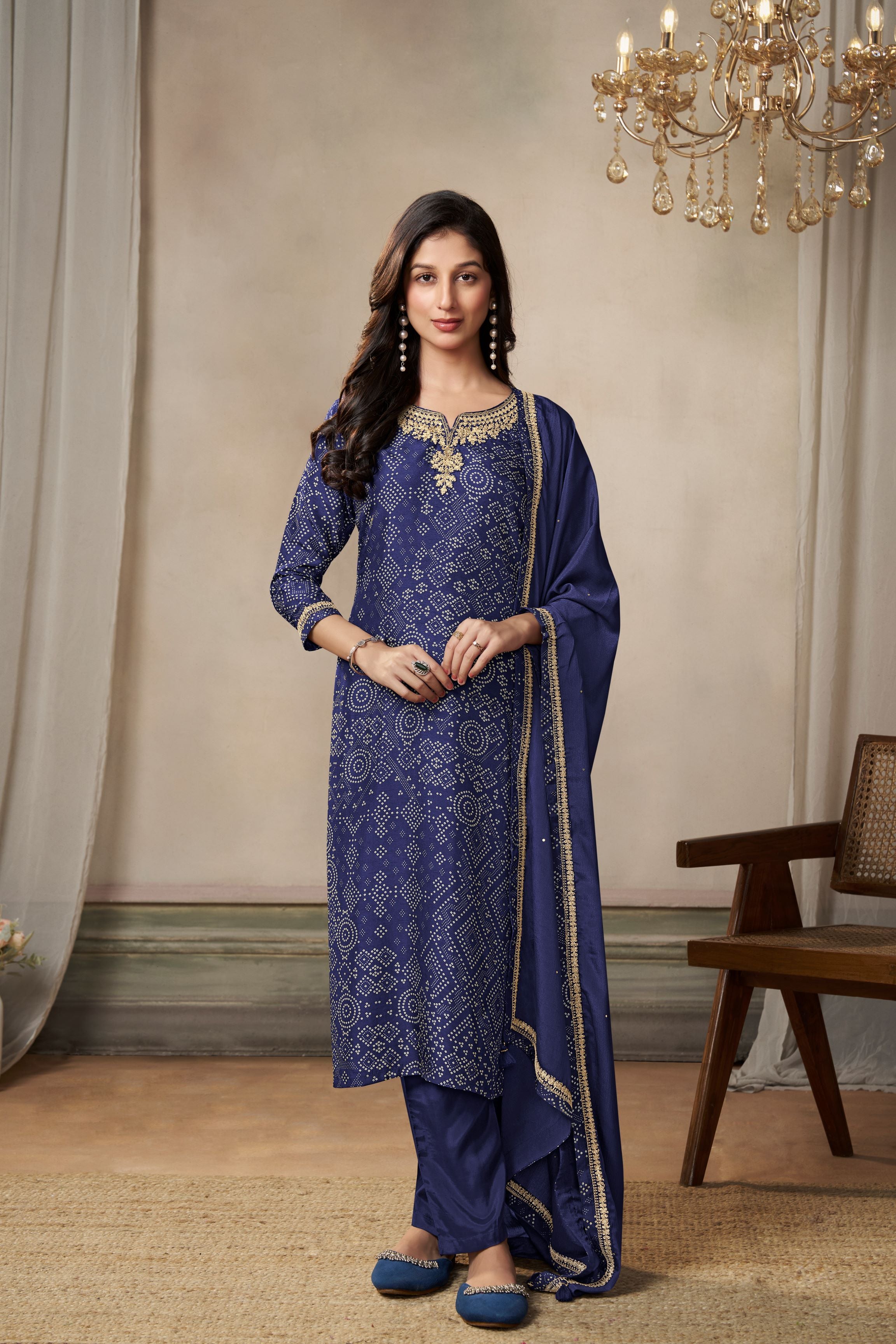 Blue Bandhani Printed Kurta & Pant Set