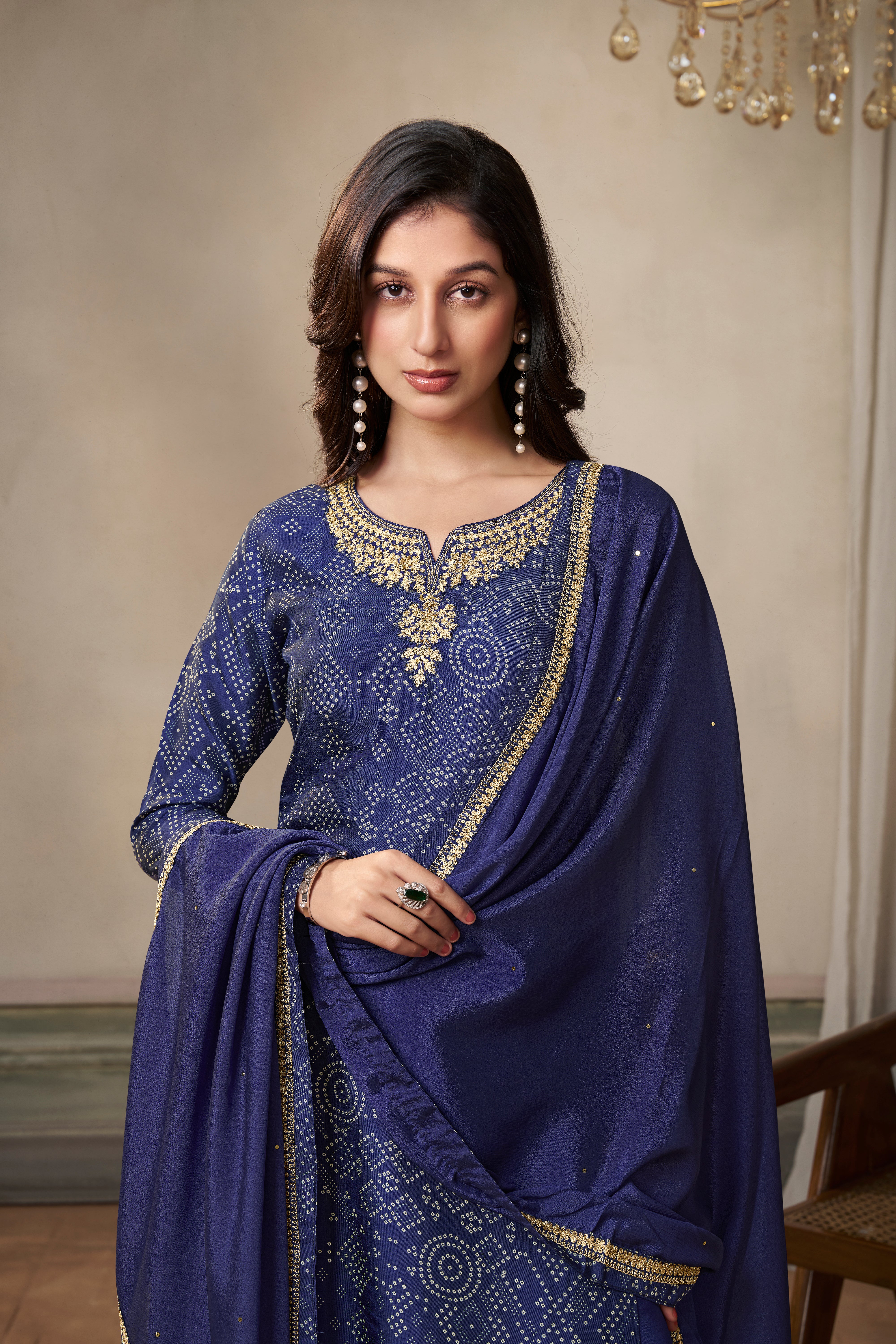 Blue Bandhani Printed Kurta & Pant Set