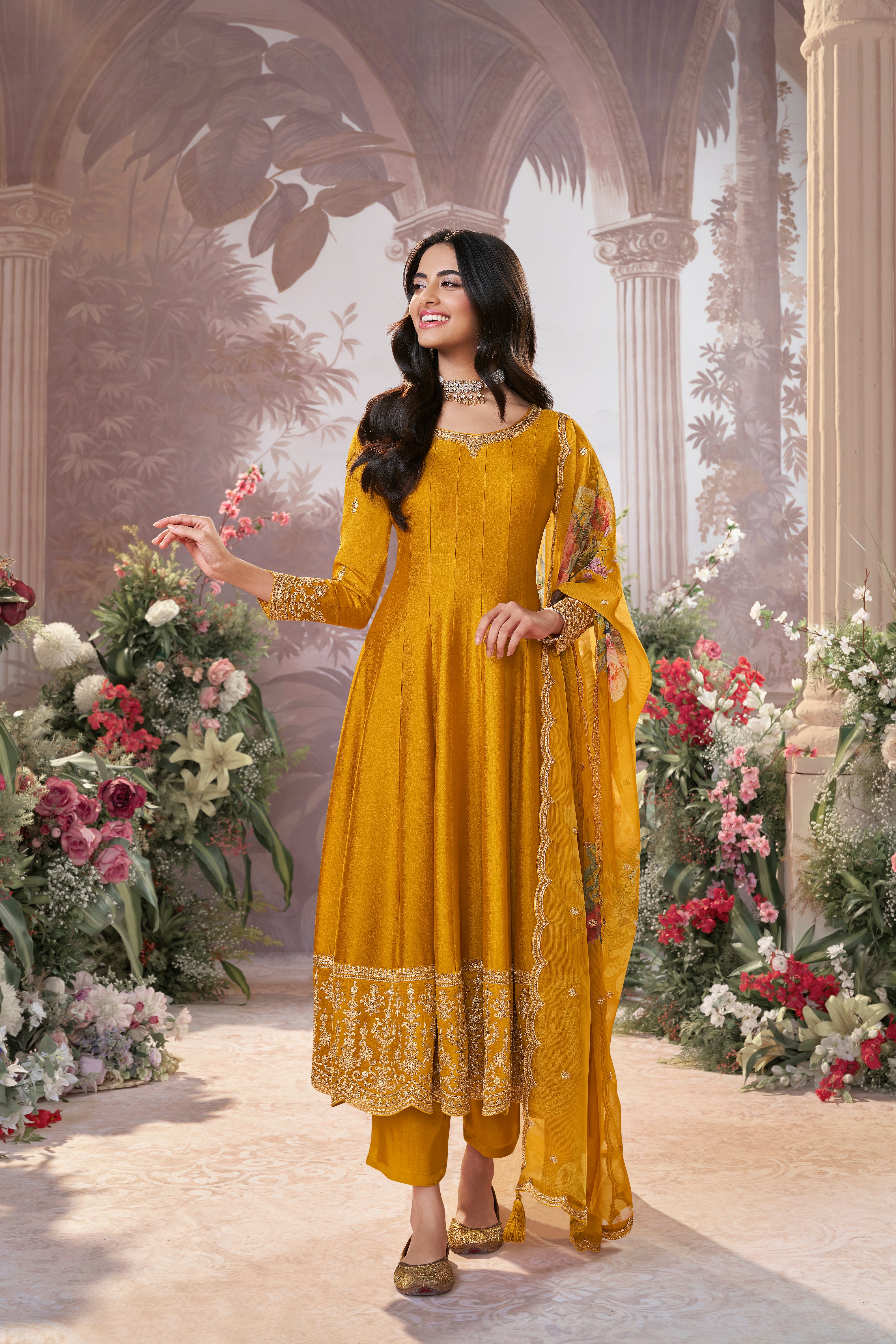 Mustard Embellished Pants Set