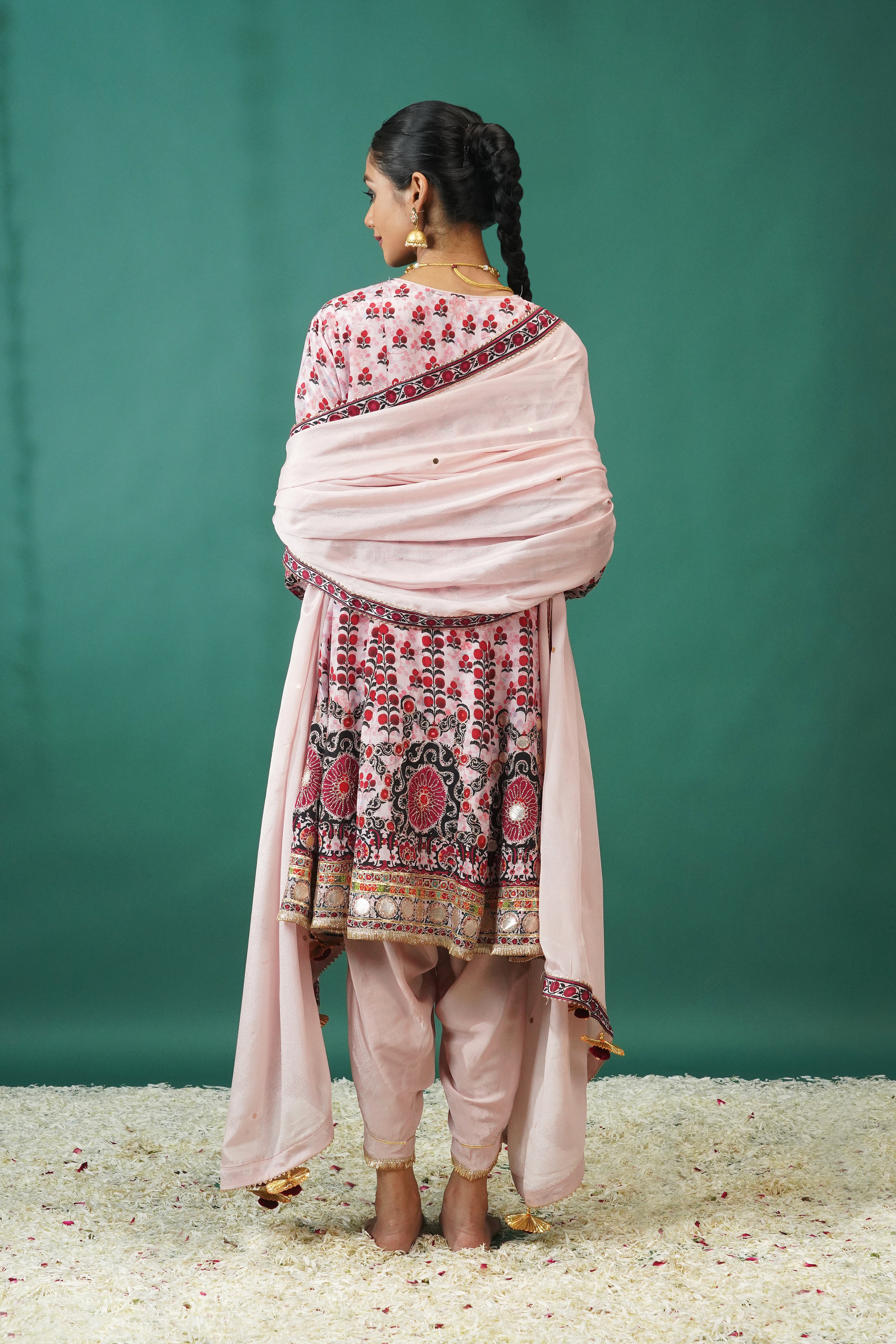 Rose Pink Embellished Crepe Silk Dhoti Set