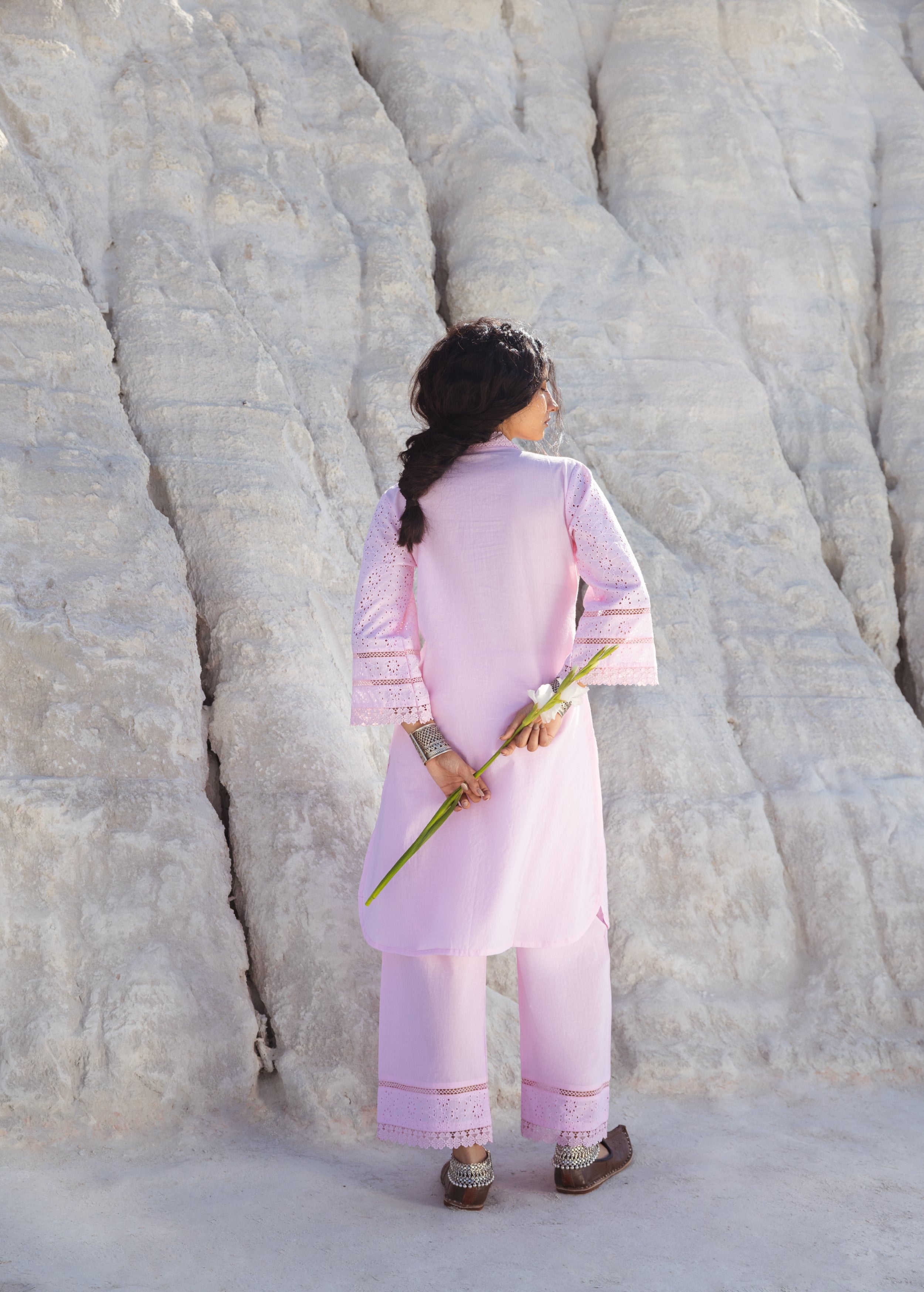 Rose Pink Embroidered Organic Cotton Kurta Set