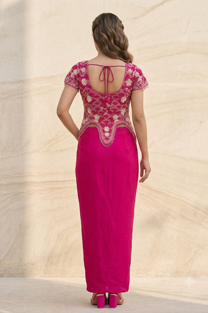 Mulberry Pink Embellished Georgette Silk Skirt Set