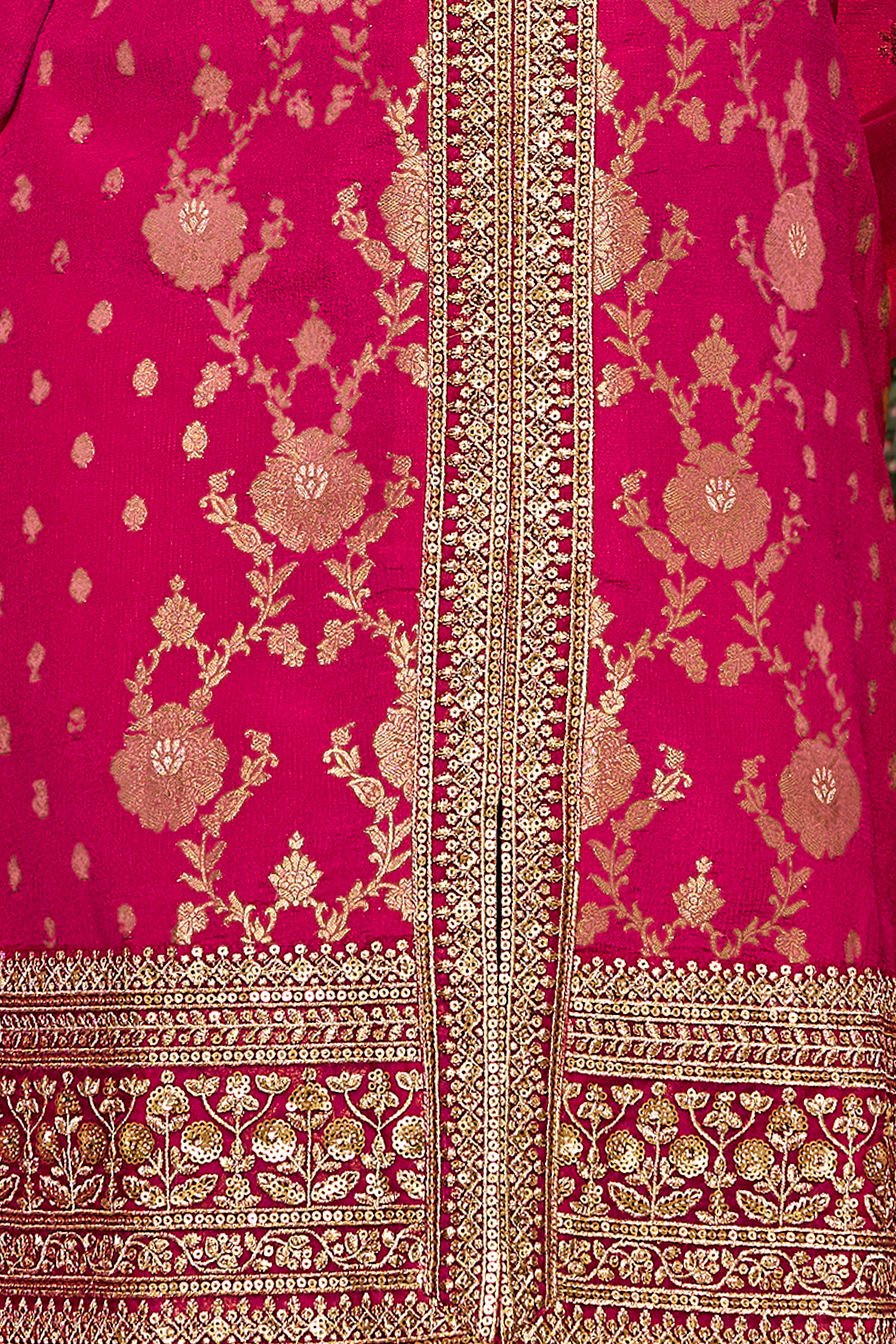 Deep Pink Embellished Brocade Silk Palazzo Set