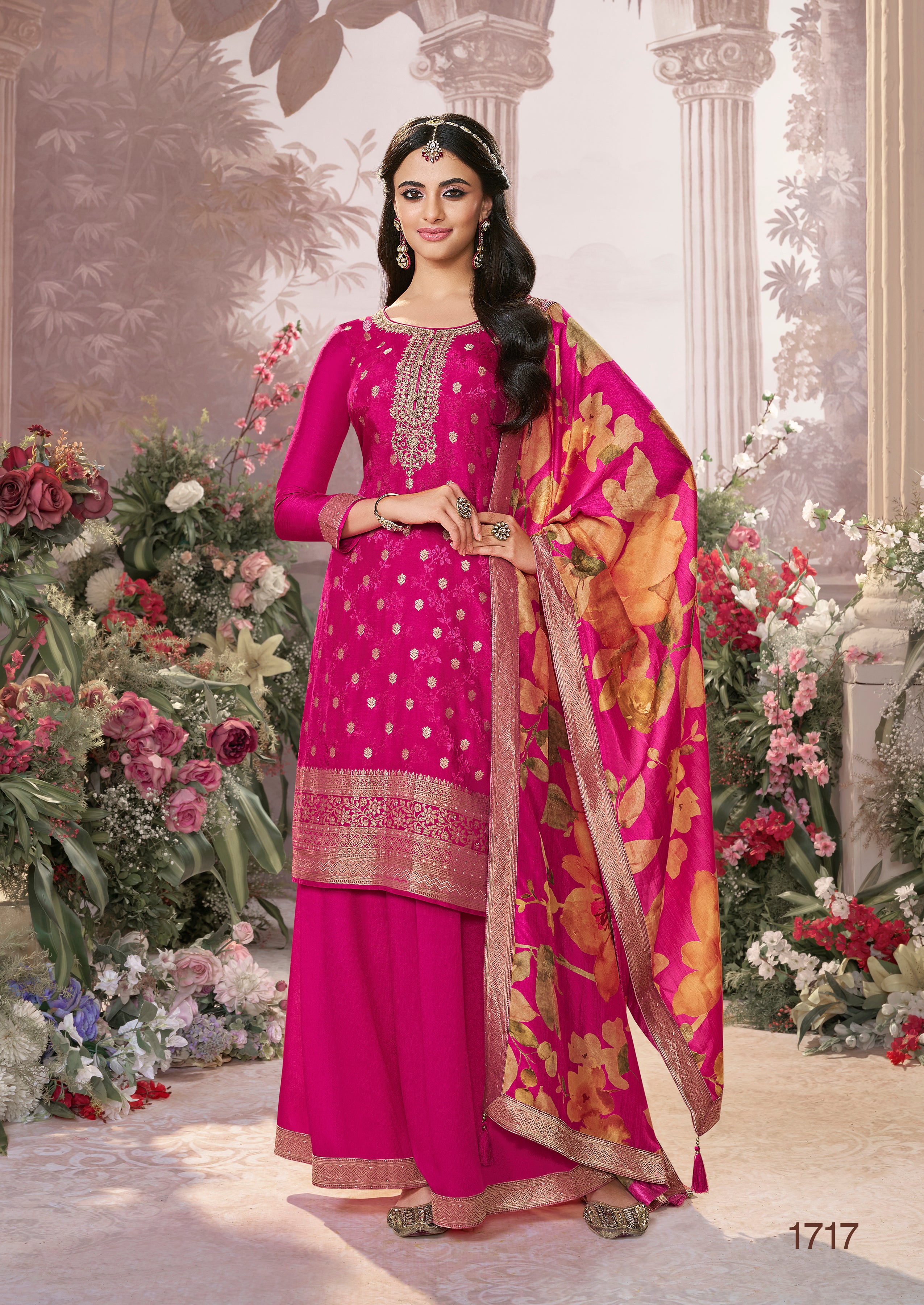 Magenta Pink Embellished Premium Silk Palazzo Set