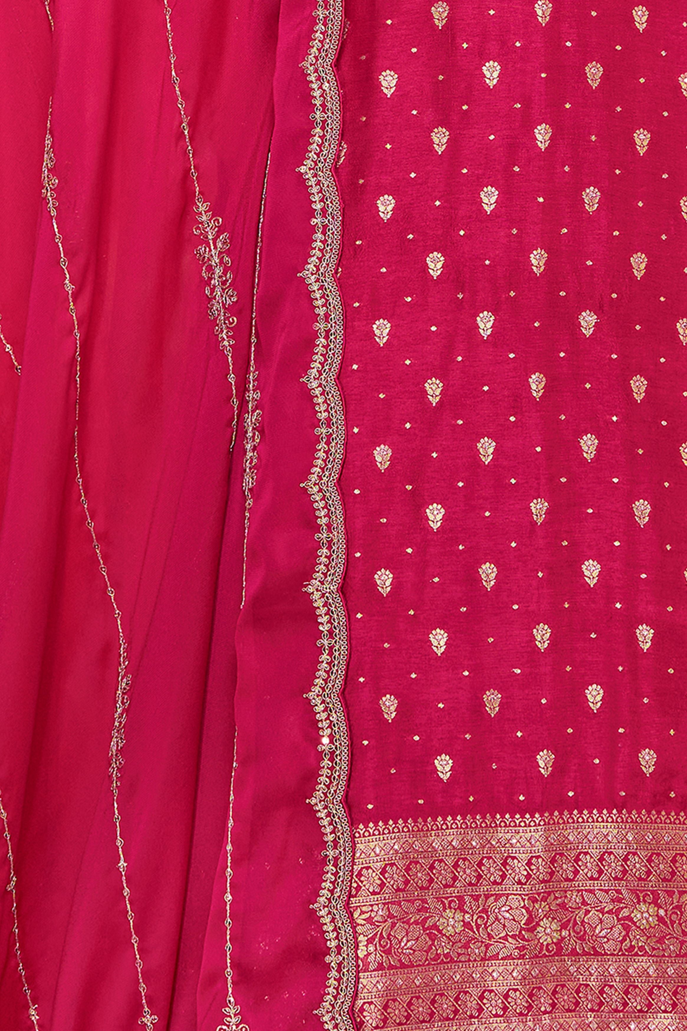 Deep Pink Embellished Premium Silk Pant Set