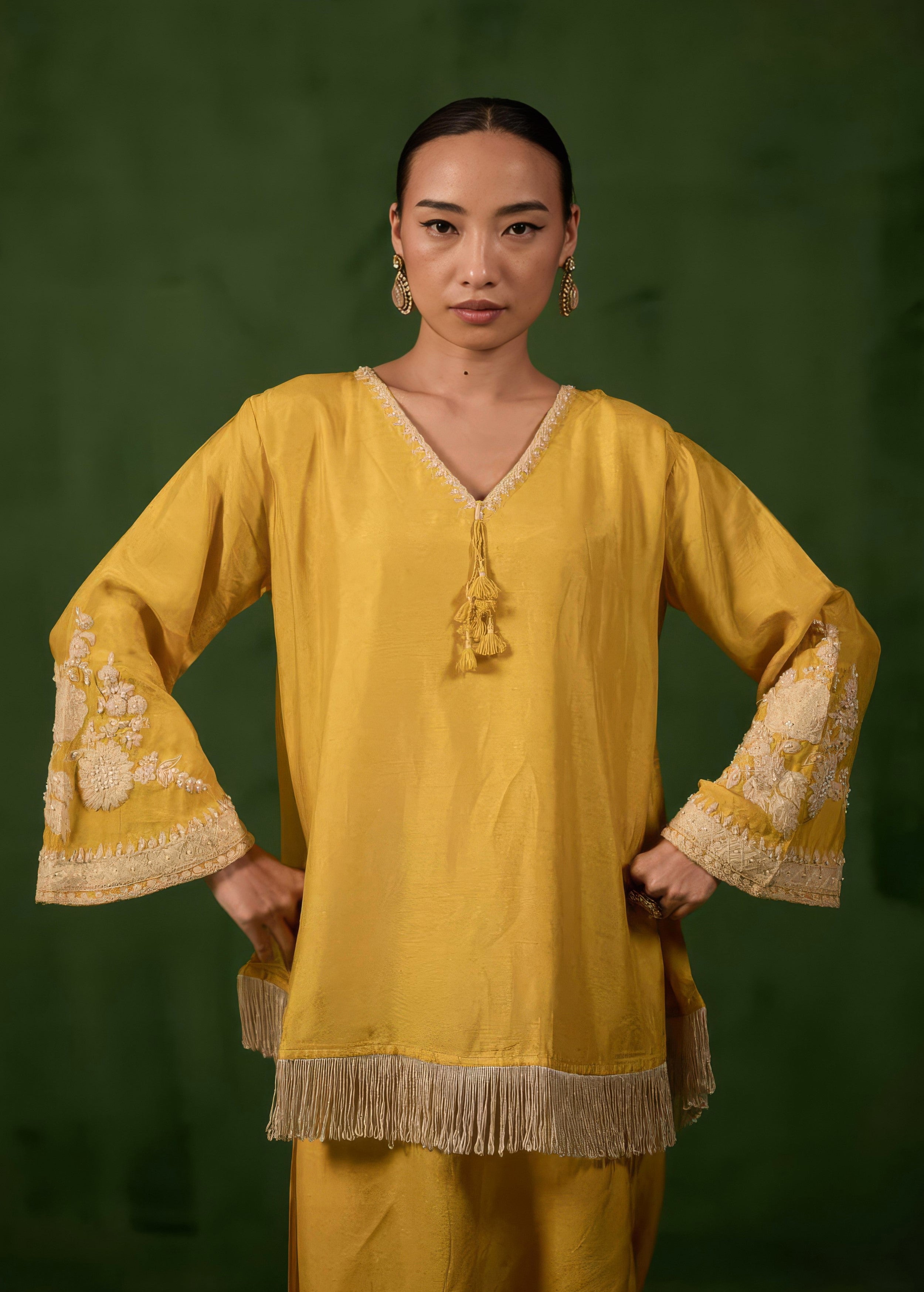 Sunshine Yellow Embellished Raw Silk Co-Ord Set