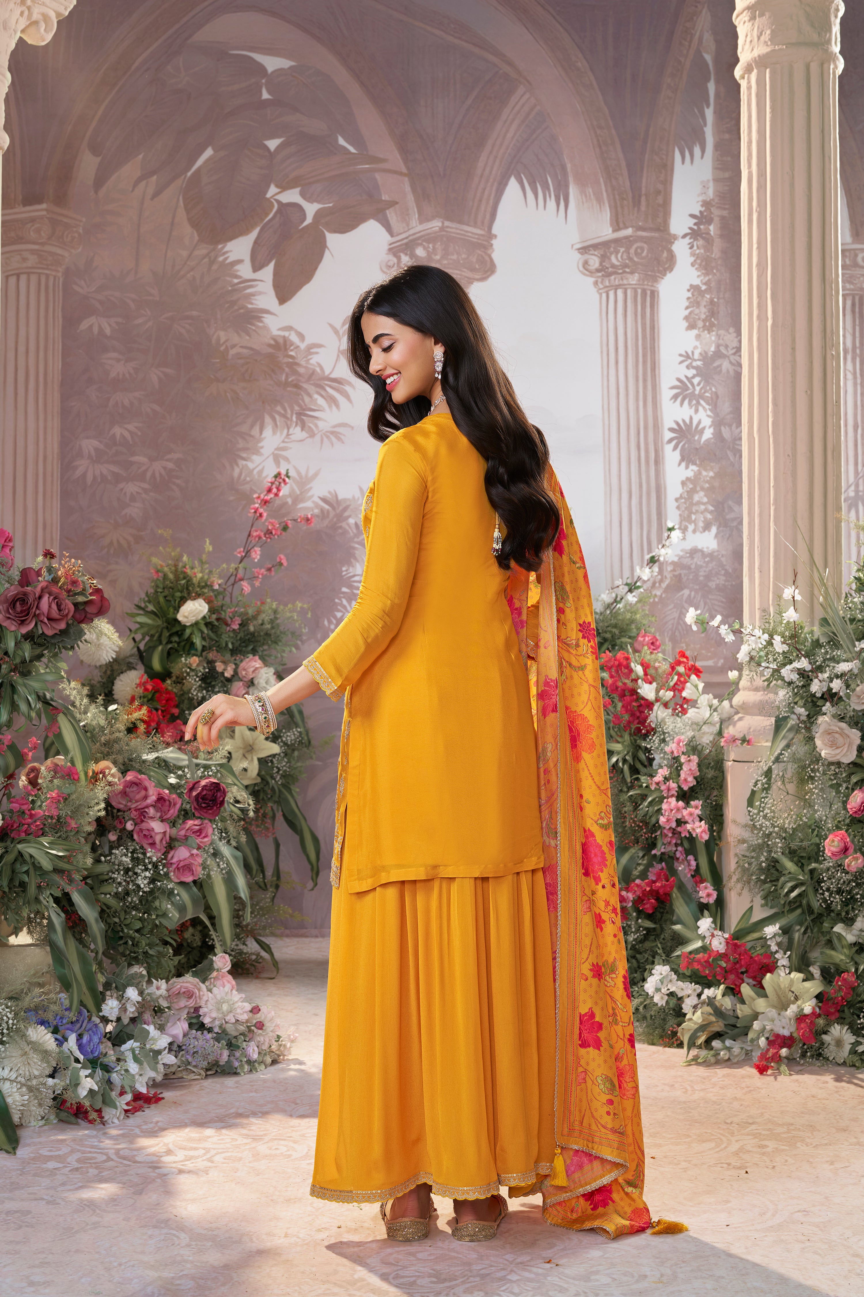Bright Yellow Embellished Premium Silk Palazzo Set