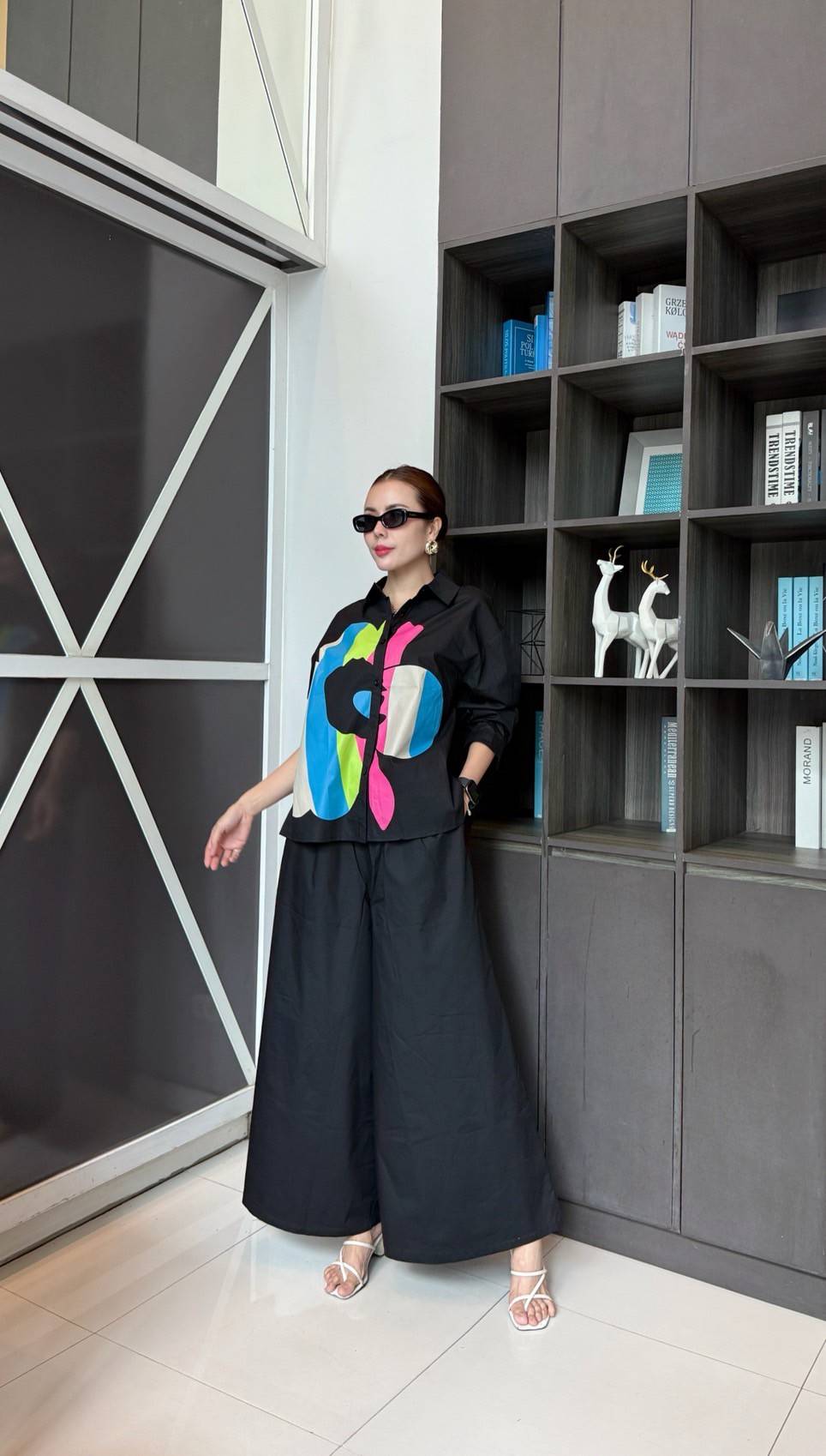 Jet Black Printed Cotton Twill Co-Ord Set