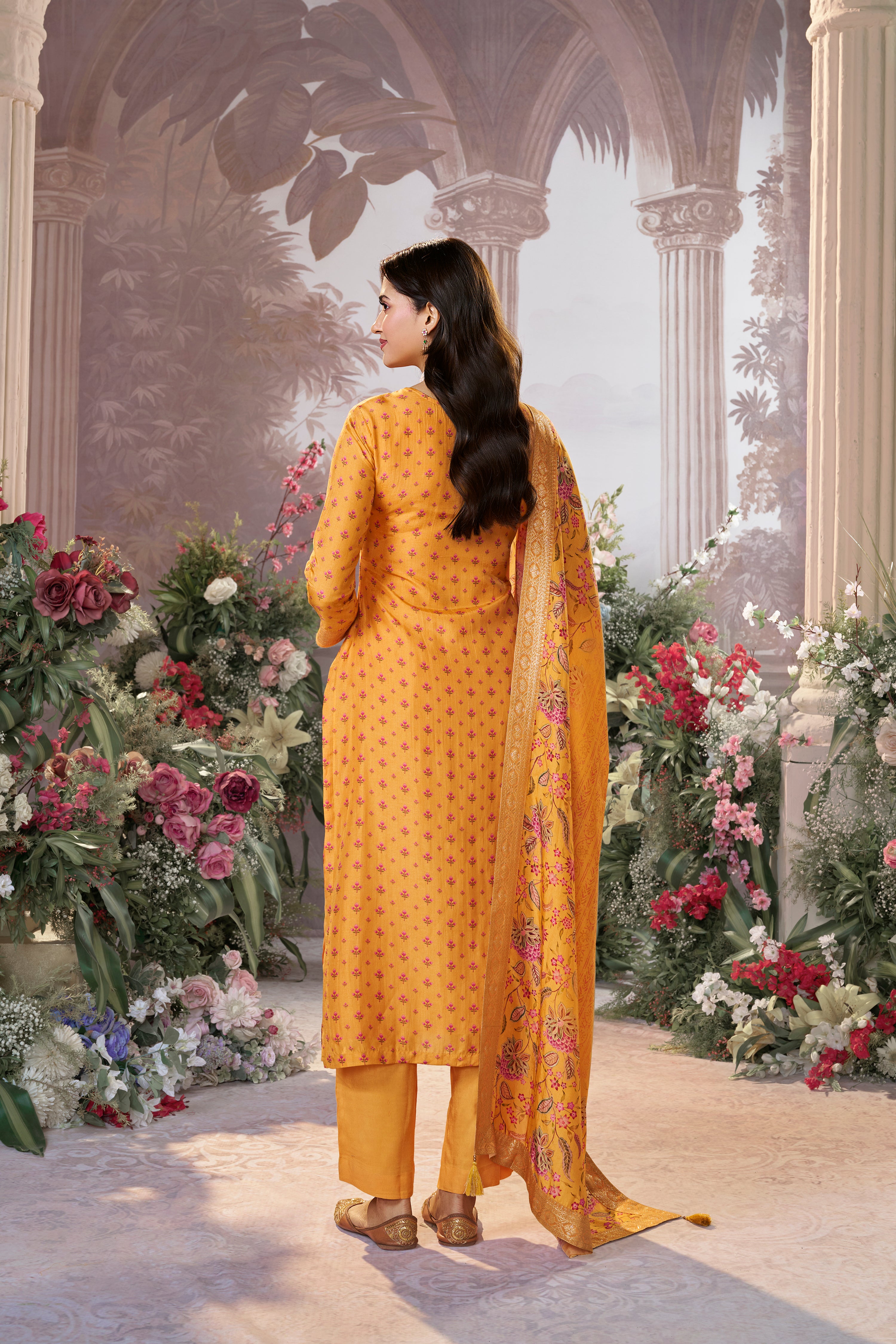 Mustard Yellow Embellished Premium Silk Pant Set