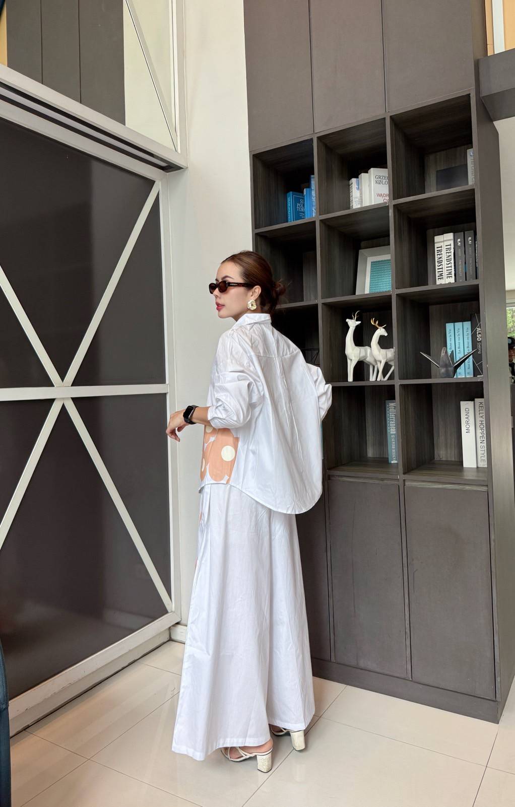 White Printed Cotton Satin Co-Ord Set