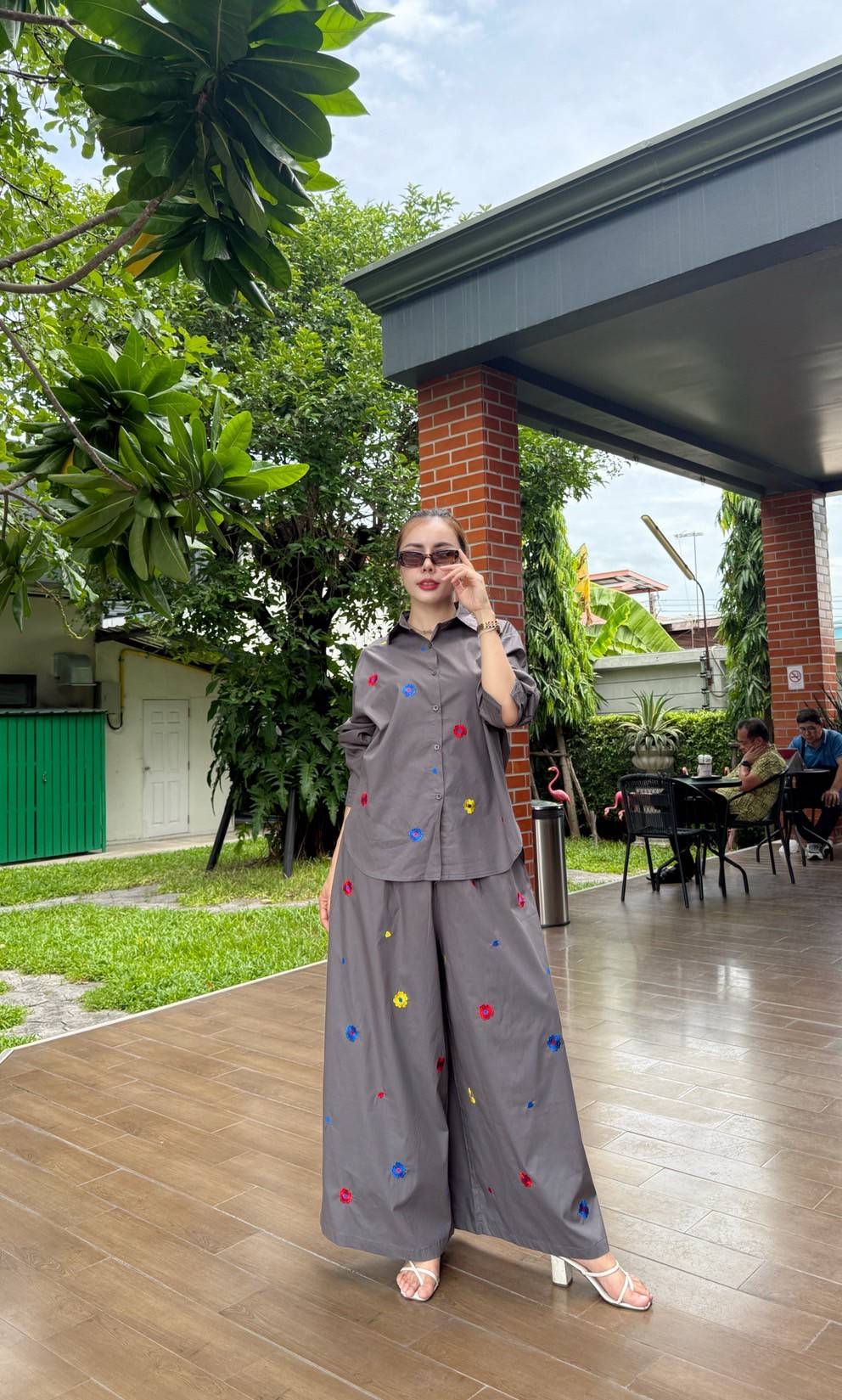 Slate Grey Embroidered Organic Cotton Co-Ord Set