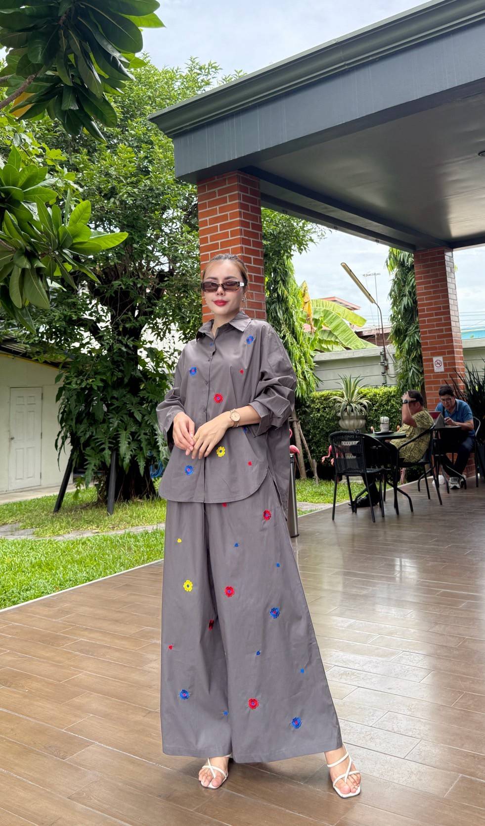 Slate Grey Embroidered Organic Cotton Co-Ord Set