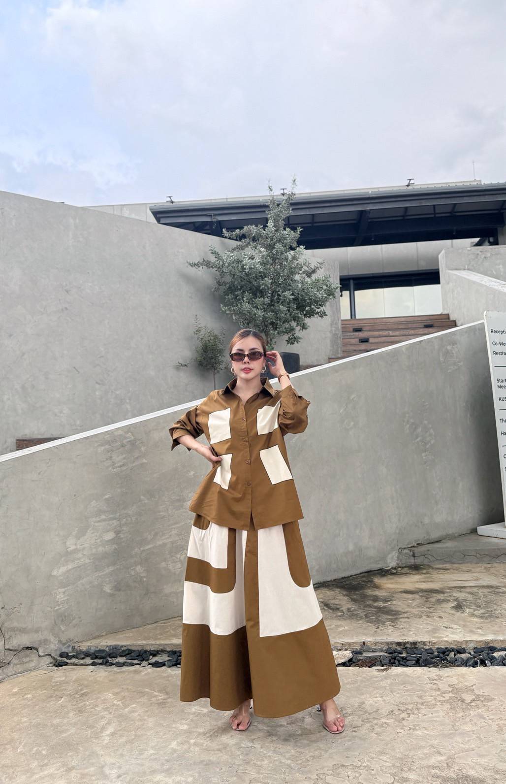 Camel Brown Printed Organic Cotton Co-Ord Set