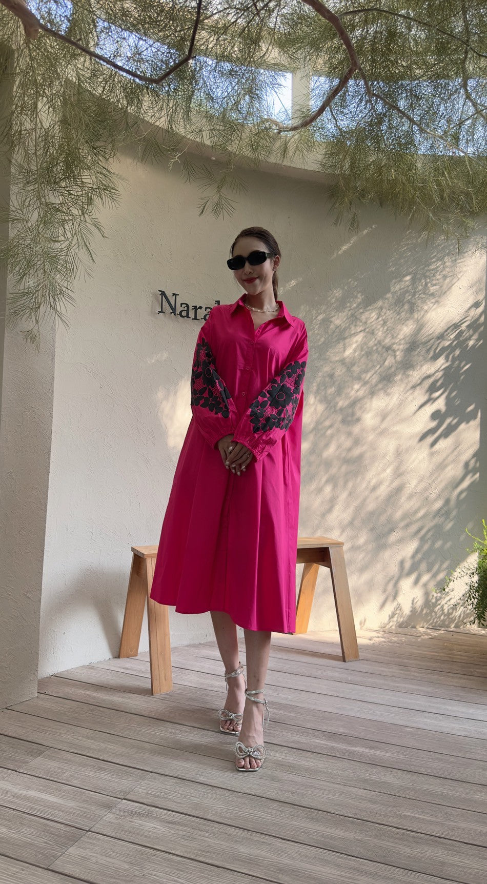 Hot Pink Embroidered Cotton Dress