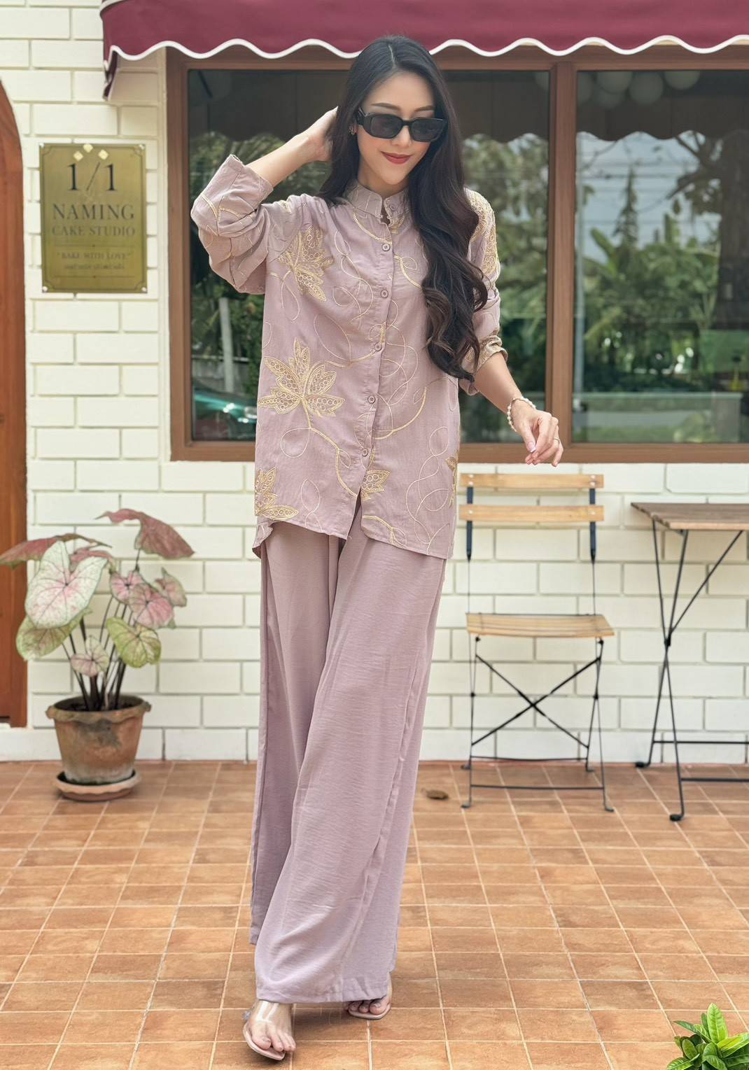 Muted Mauve Embellished Crepe Silk Co-Ord Set
