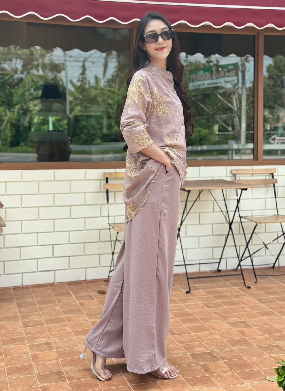 Muted Mauve Embellished Crepe Silk Co-Ord Set