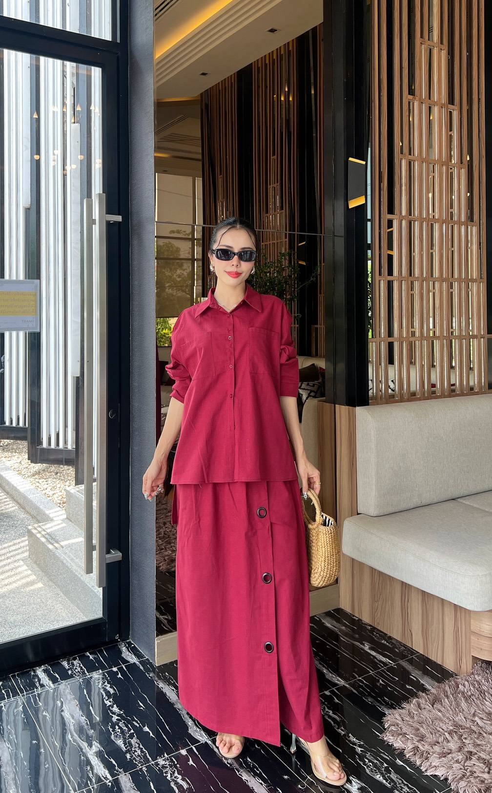 Berry Button-Detail Organic Cotton Co-Ord Set