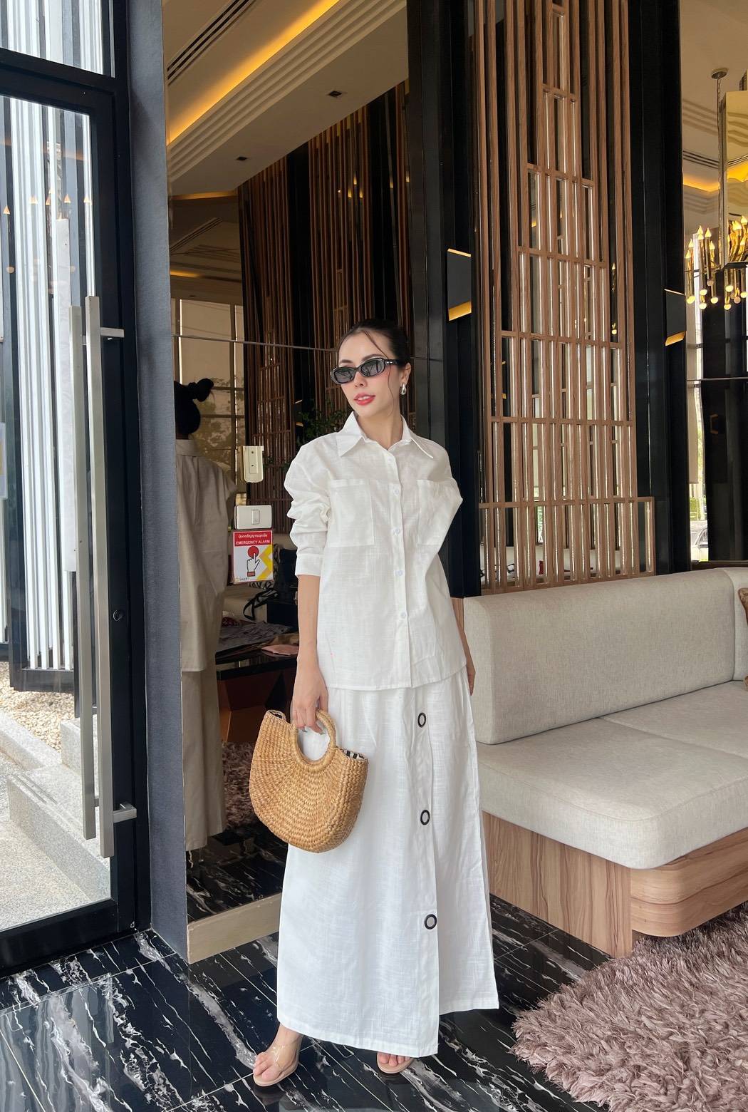 White Button-Detail Organic Cotton Co-Ord Set