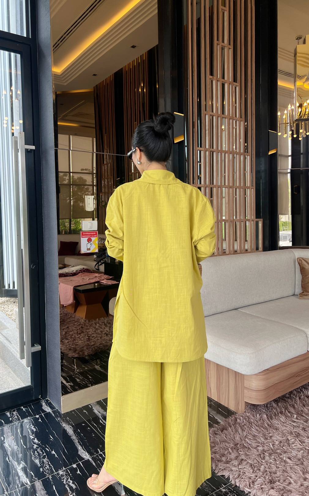 Greenish-Yellow Button-Detail Organic Cotton Co-Ord Set