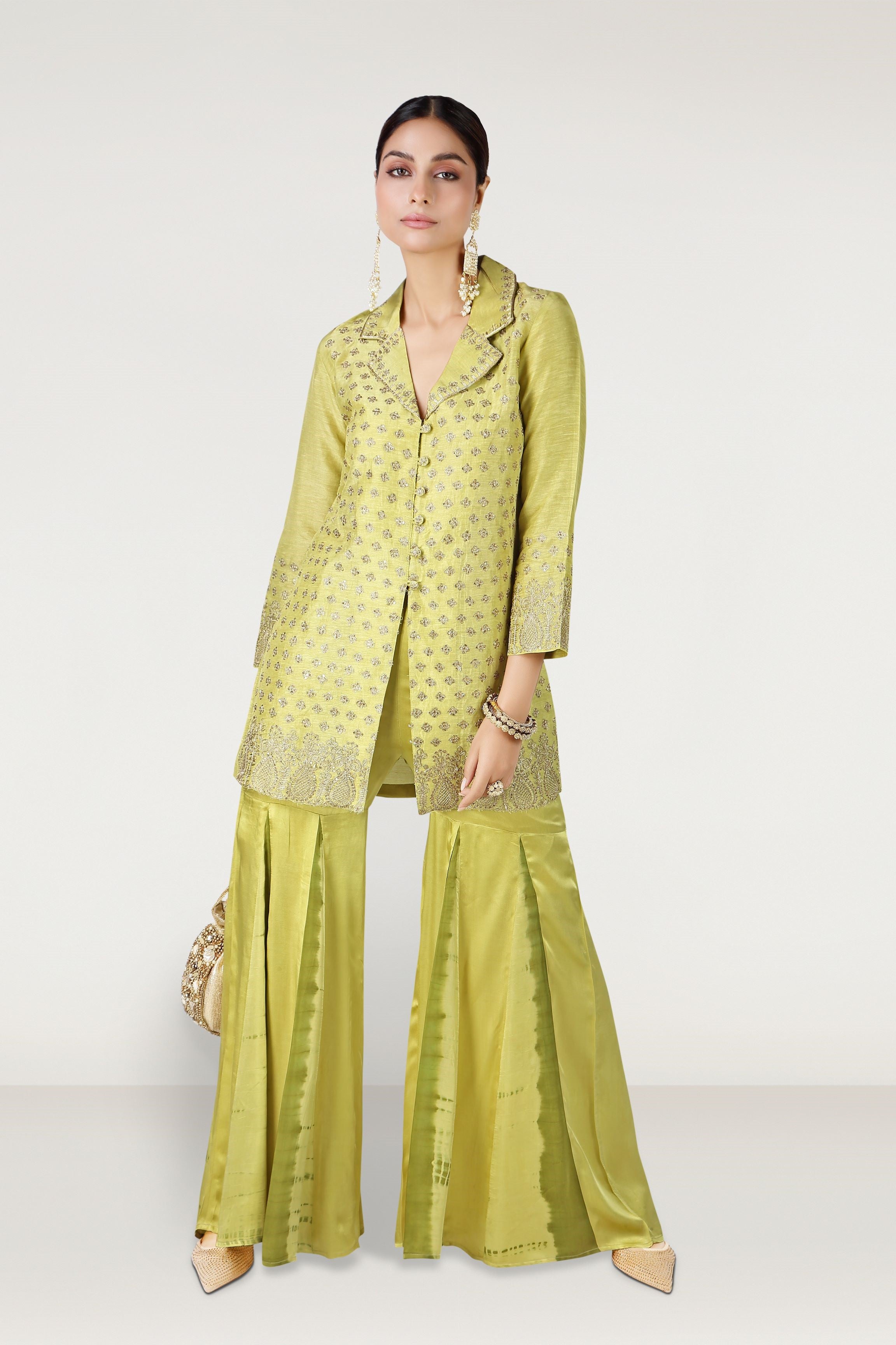 Pear Green Handwork Satin Silk Palazzo Set