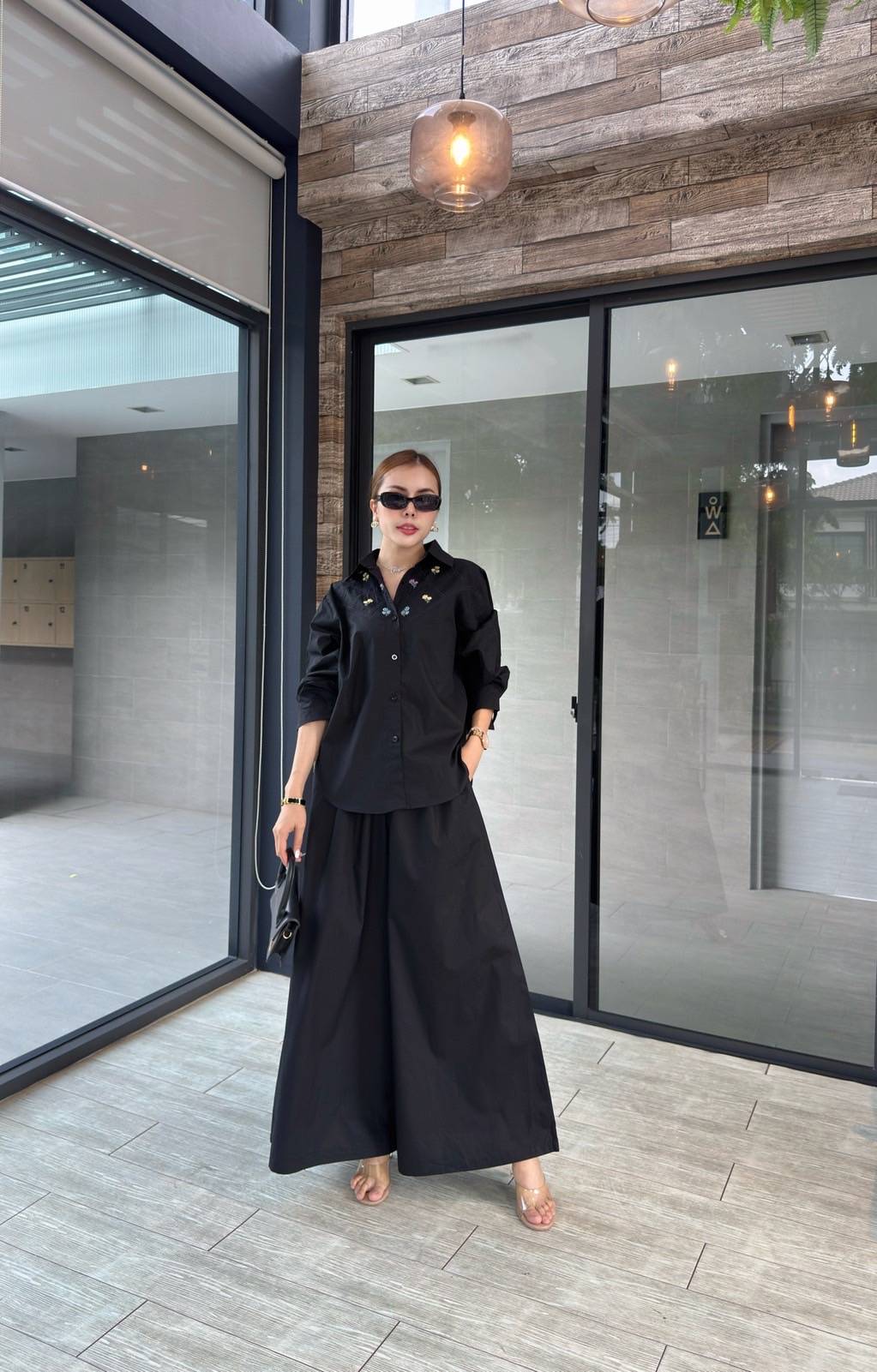 Midnight Black Embroidered Cotton Co-ord Set