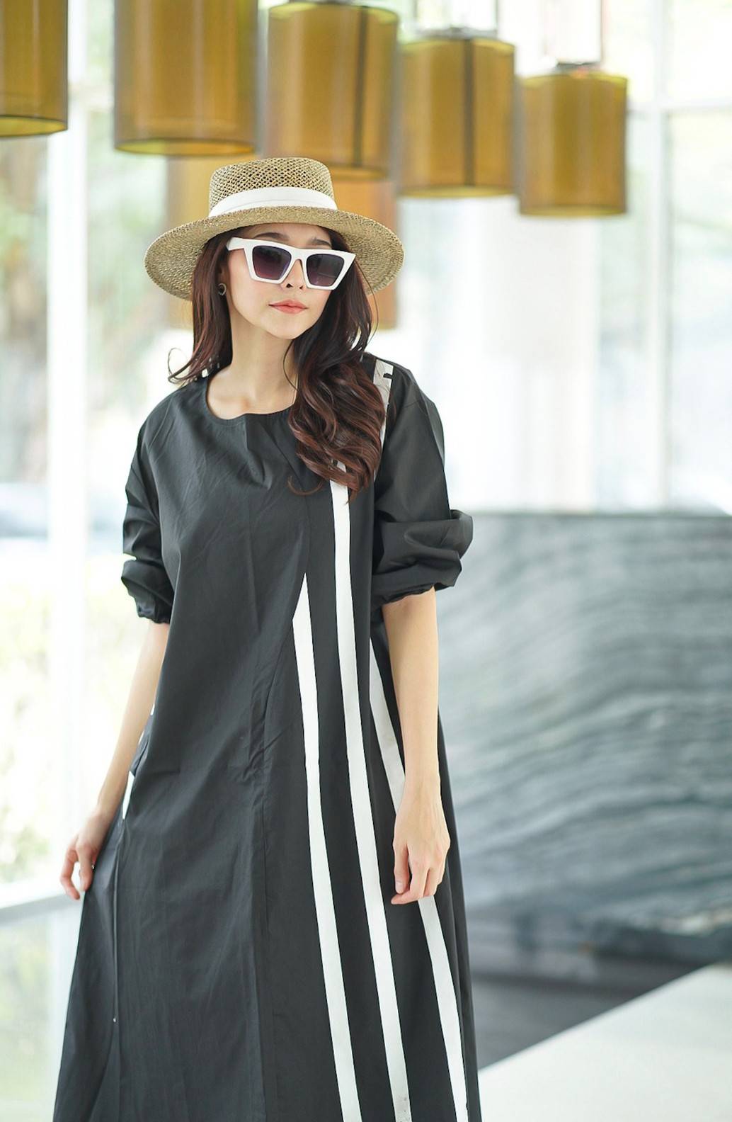 Black and White Geometric Printed Cotton Dress