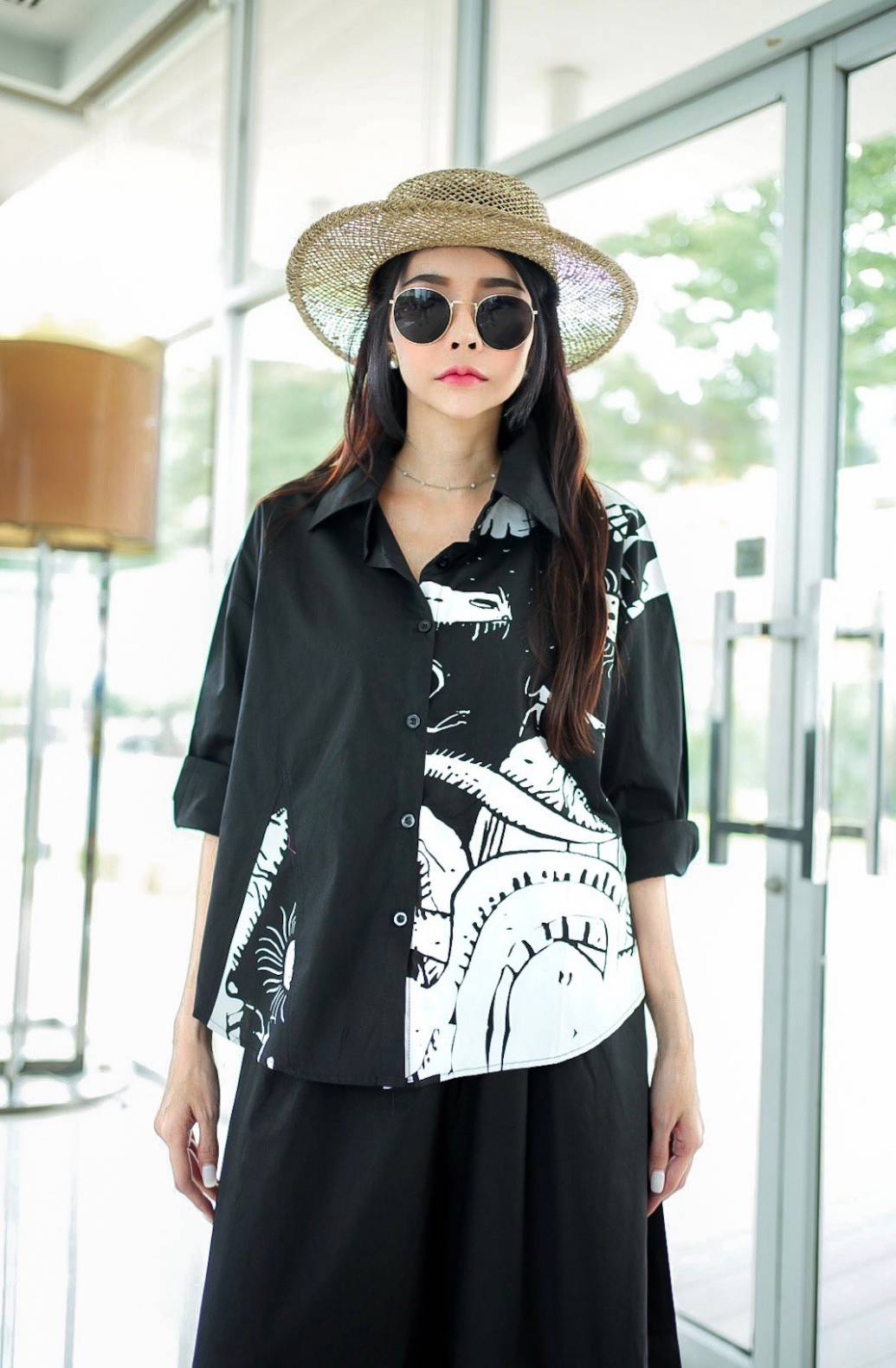 Abstract Printed Noir Cotton Co-ord Set