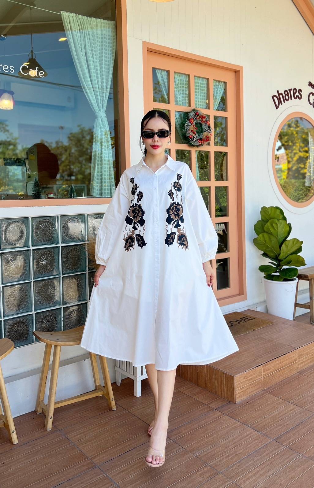 White 3D Patchwork Oversized Cotton Shirt Dress