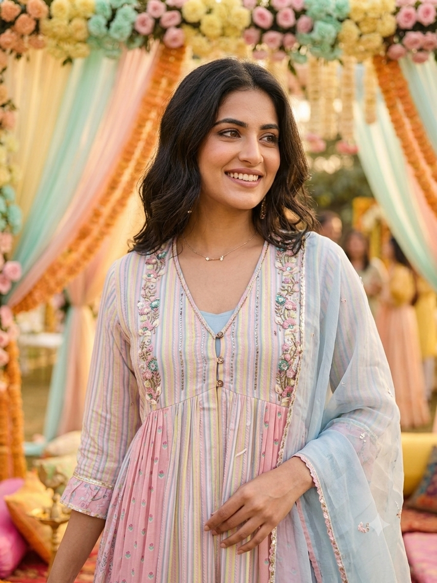 Powder Pink Printed Chanderi Silk Sharara Set